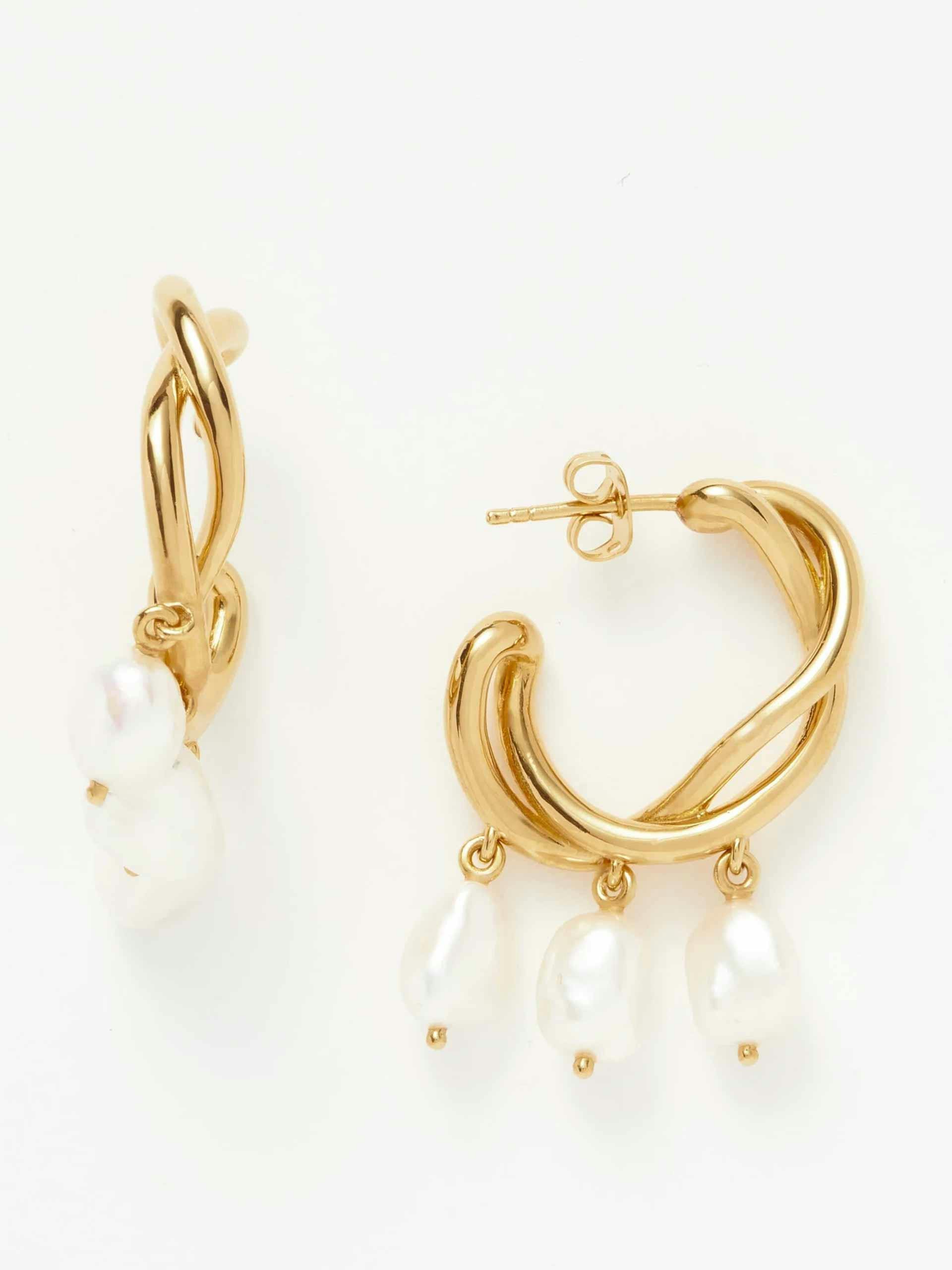 Molten baroque pearl drop hoop earrings