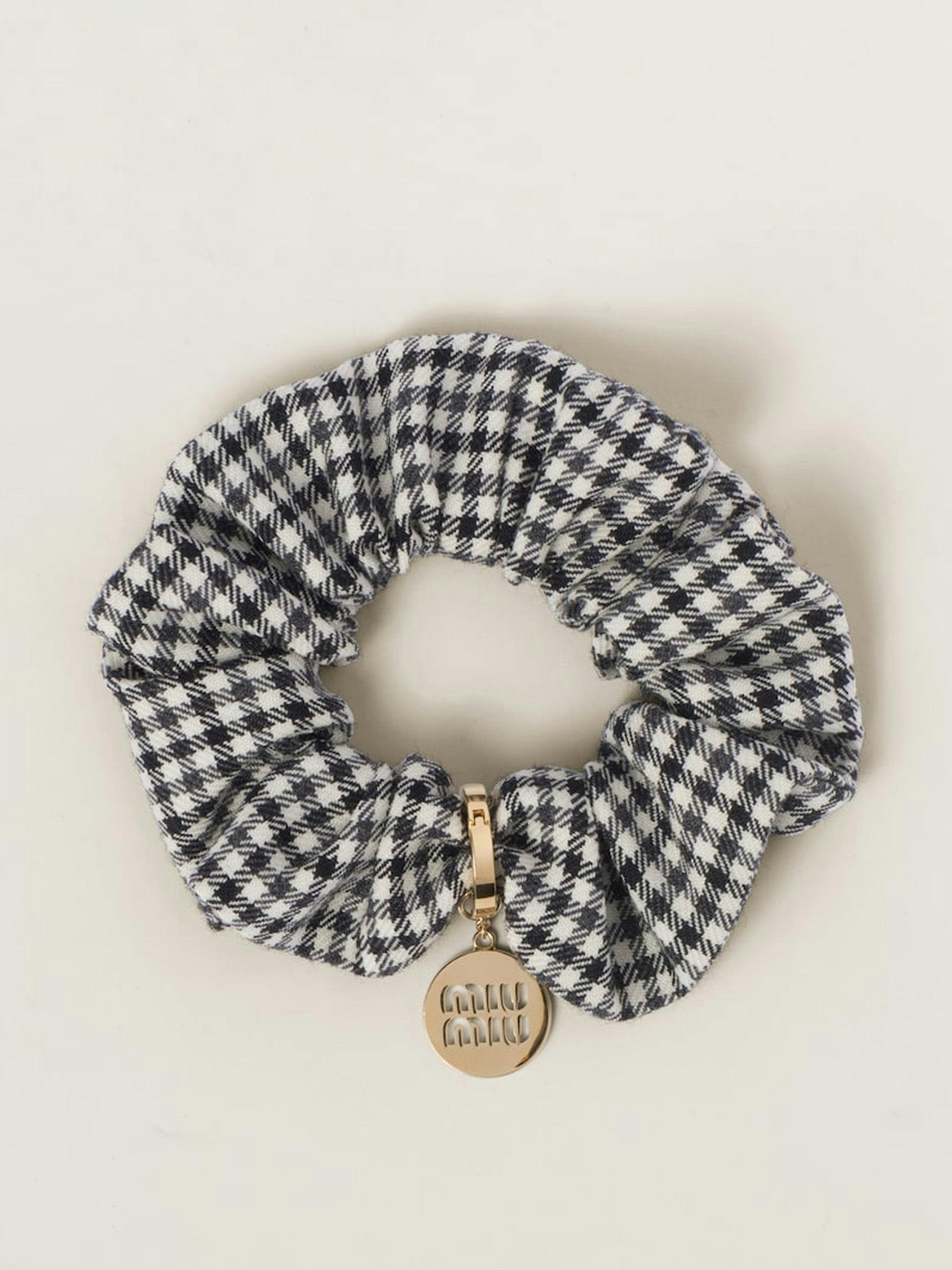 Gingham check wool scrunchie