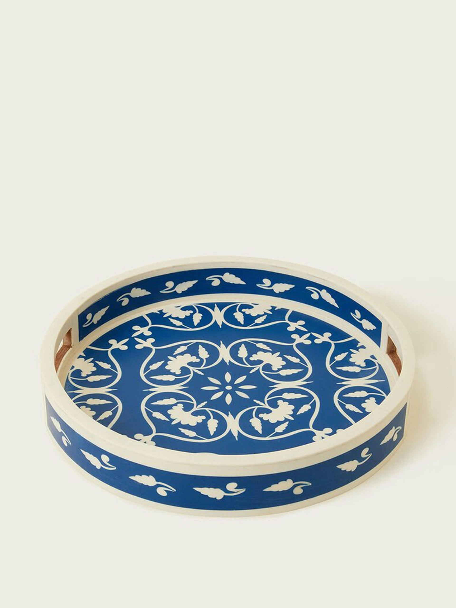 Blue floral round tray