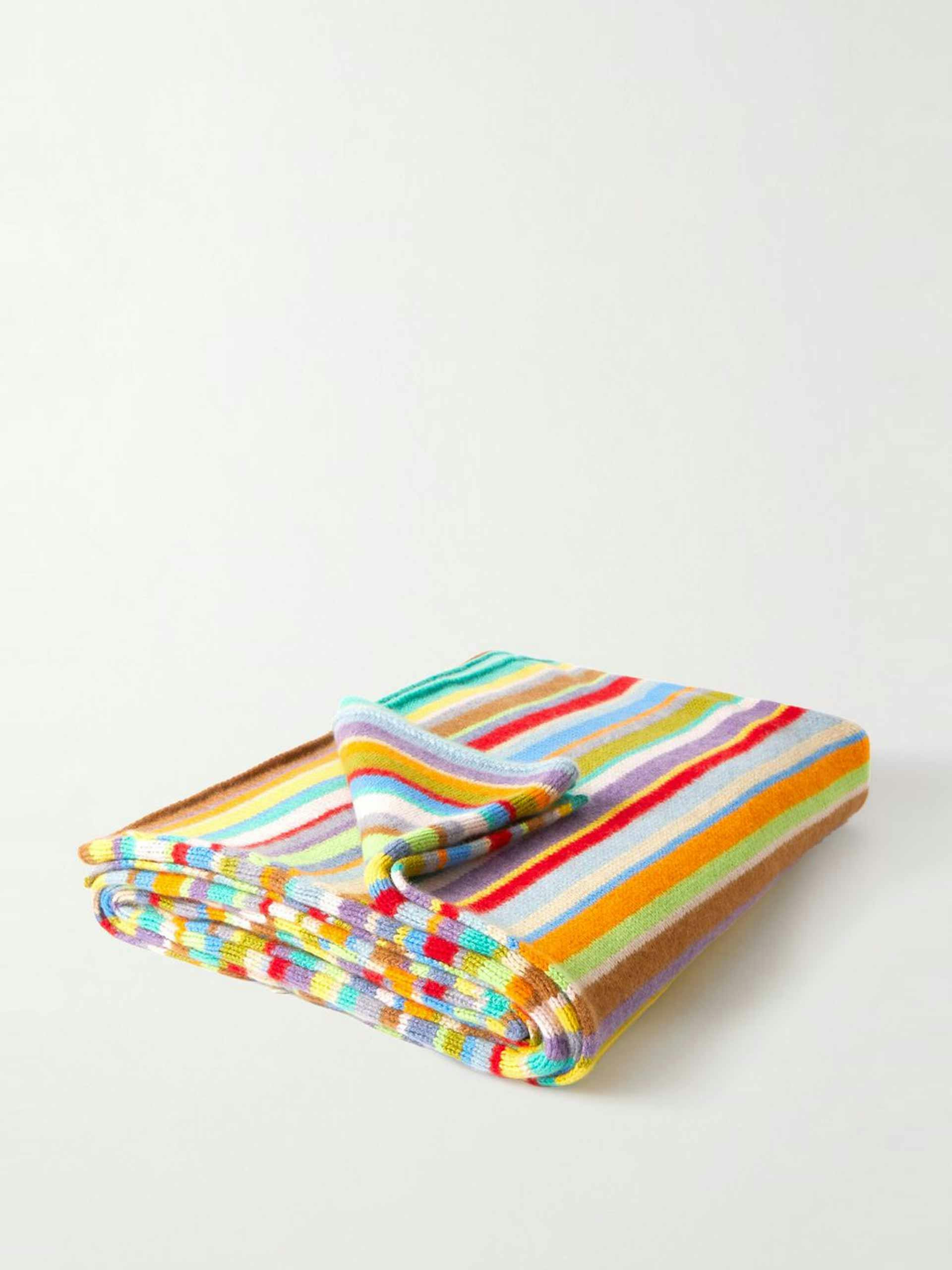Multicolour striped cashmere blanket