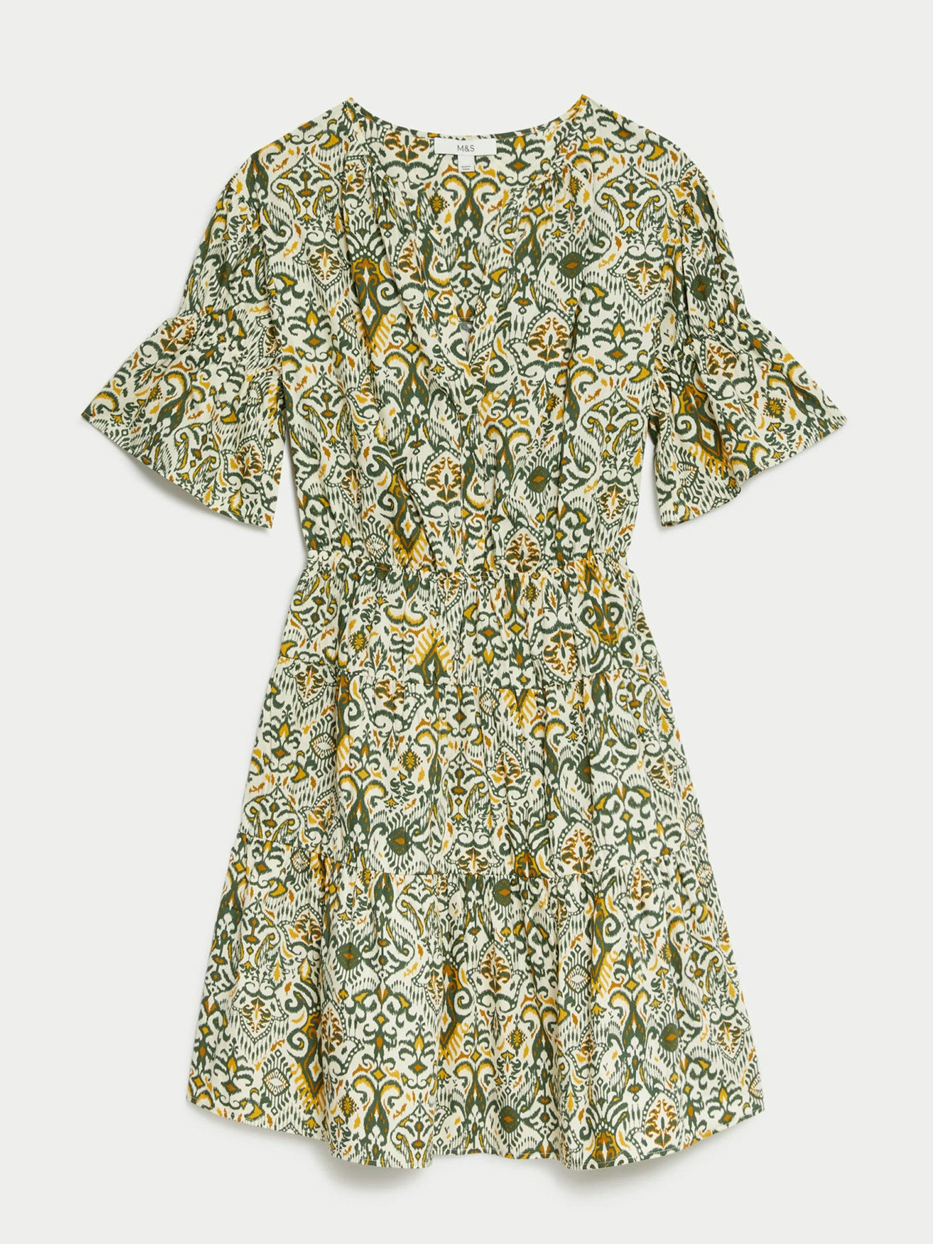 Pure cotton printed mini waisted smock dress