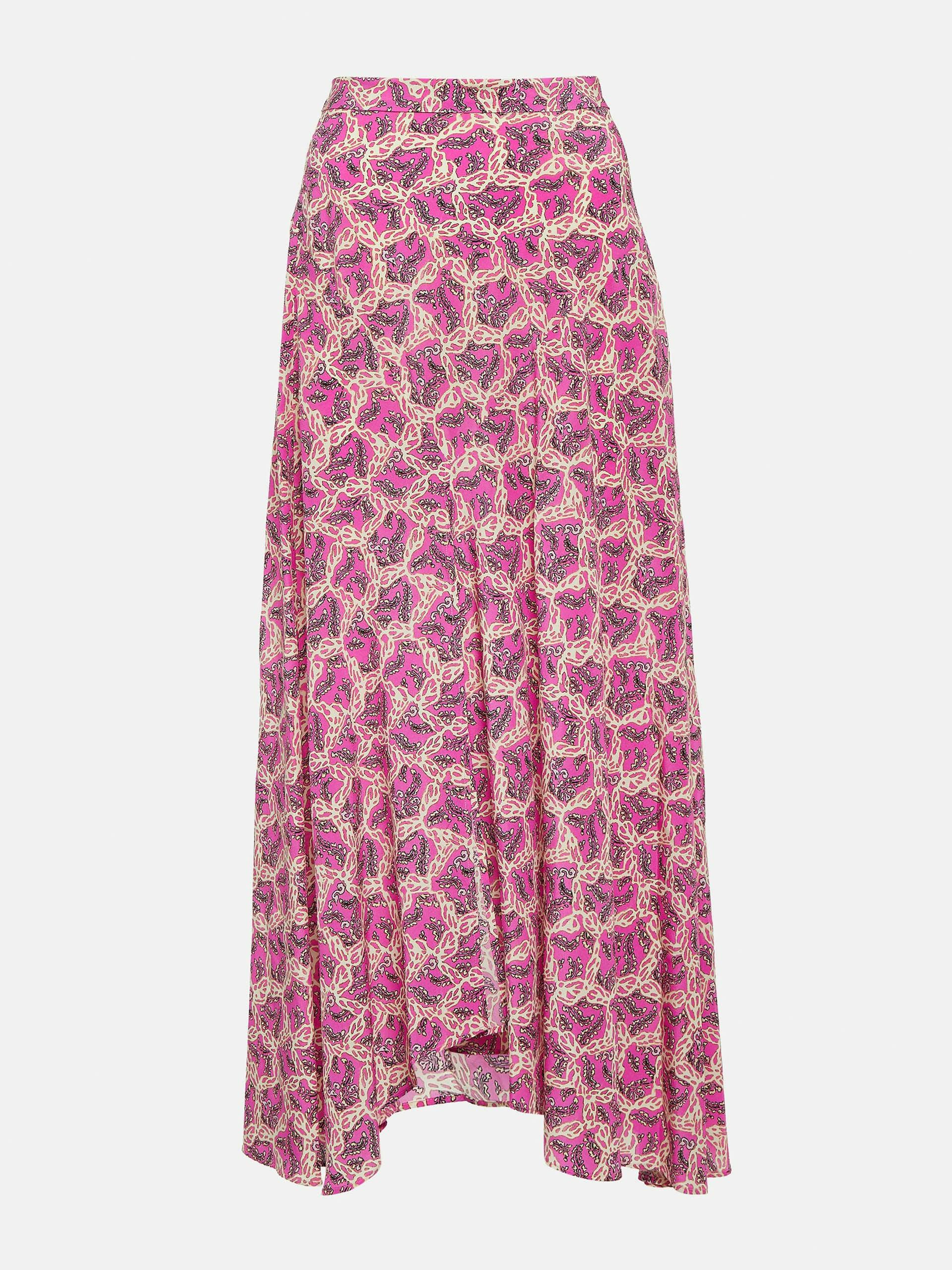 Pink floral silk-blend crepe midi skirt