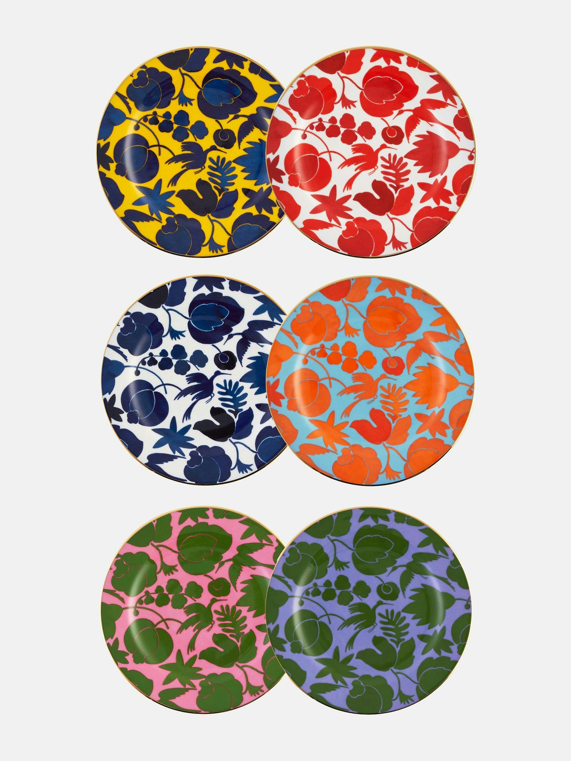 Multi-coloured floral plates (set of 6)