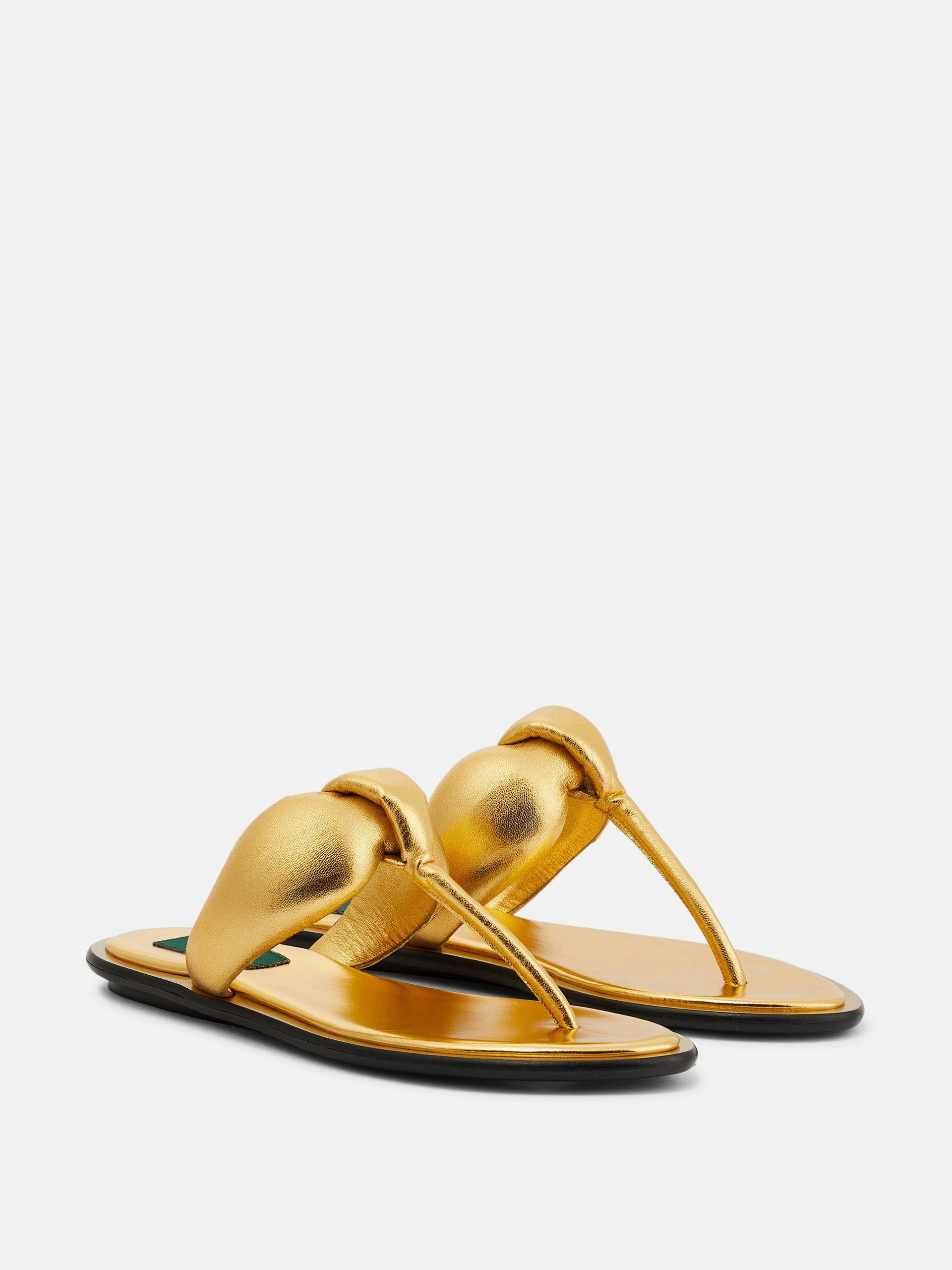 Metallic leather thong sandals