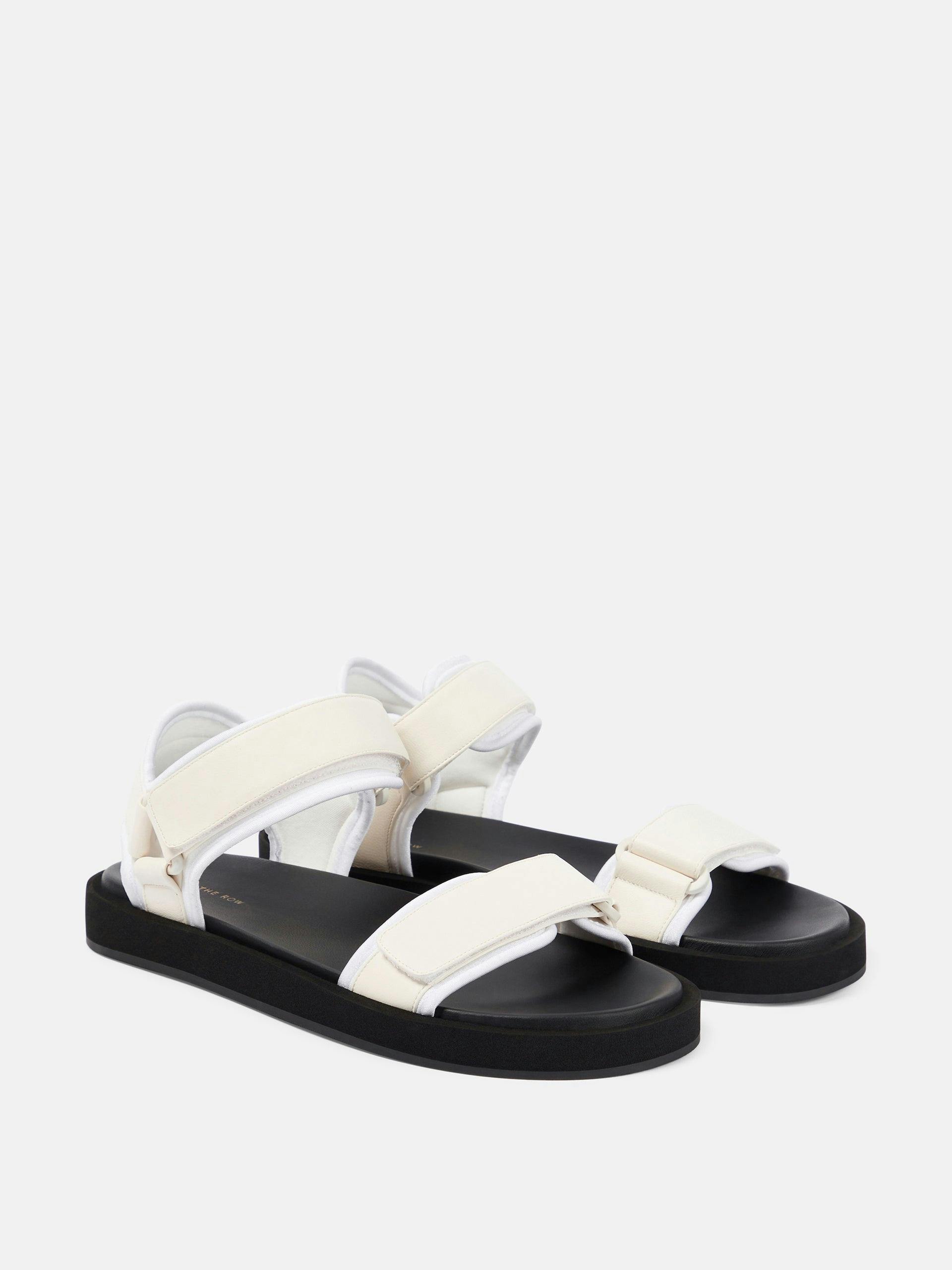 White hook-and-loop leather sandals