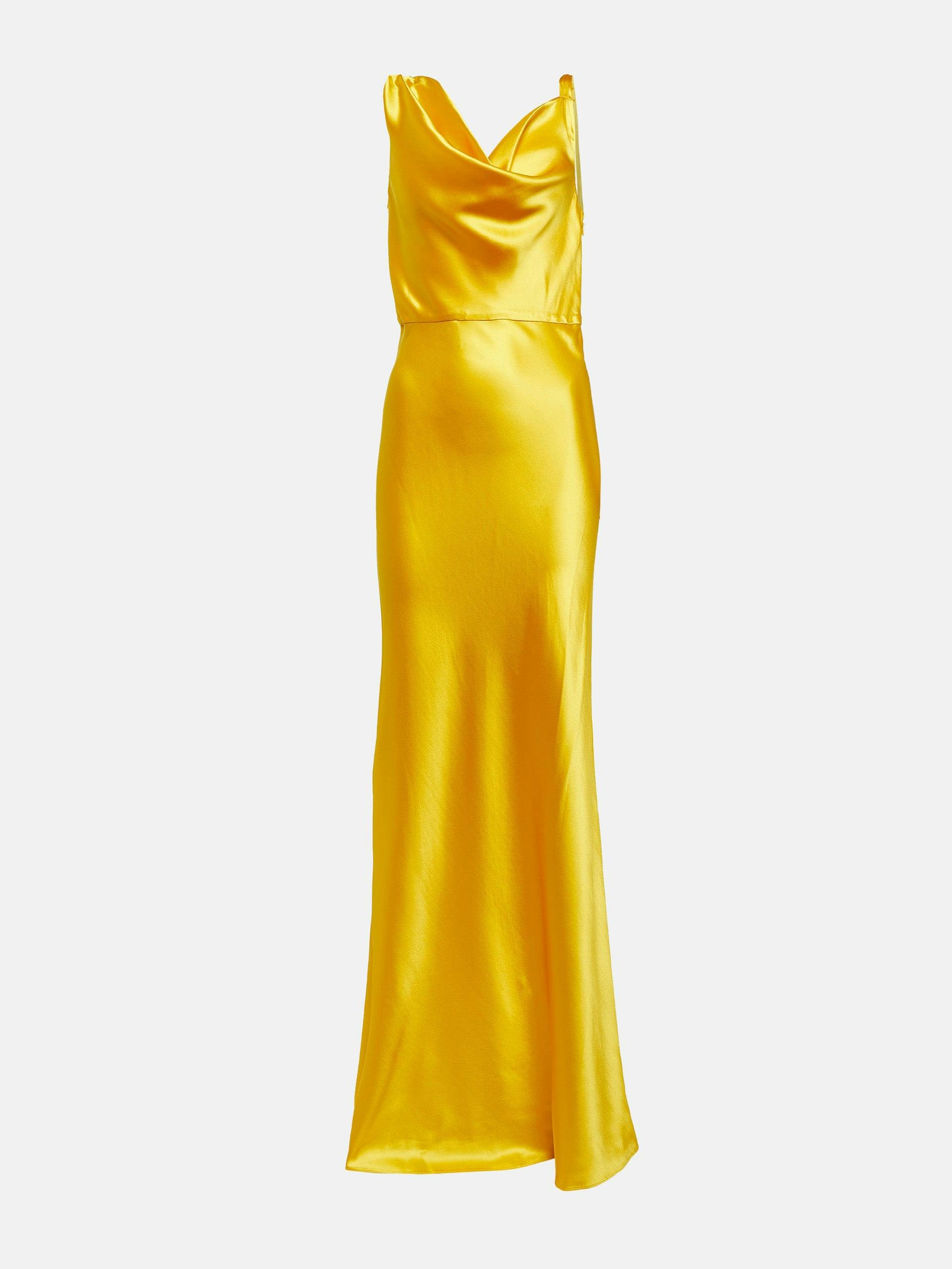 Yellow satin maxi dress
