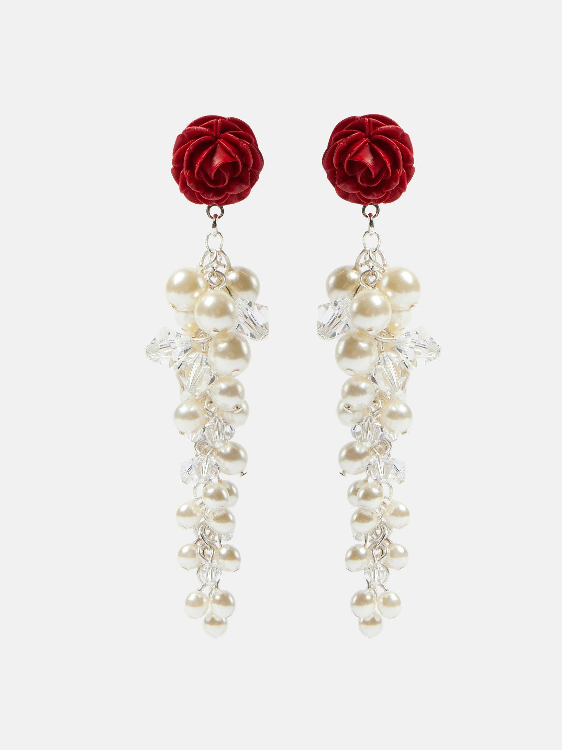 Rosedrop embellished sterling silver drop earrings
