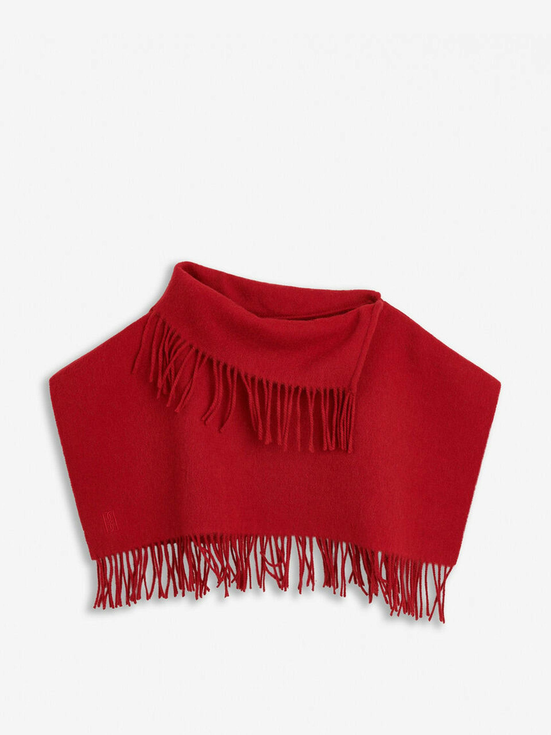 Red wool fringed neck scarf
