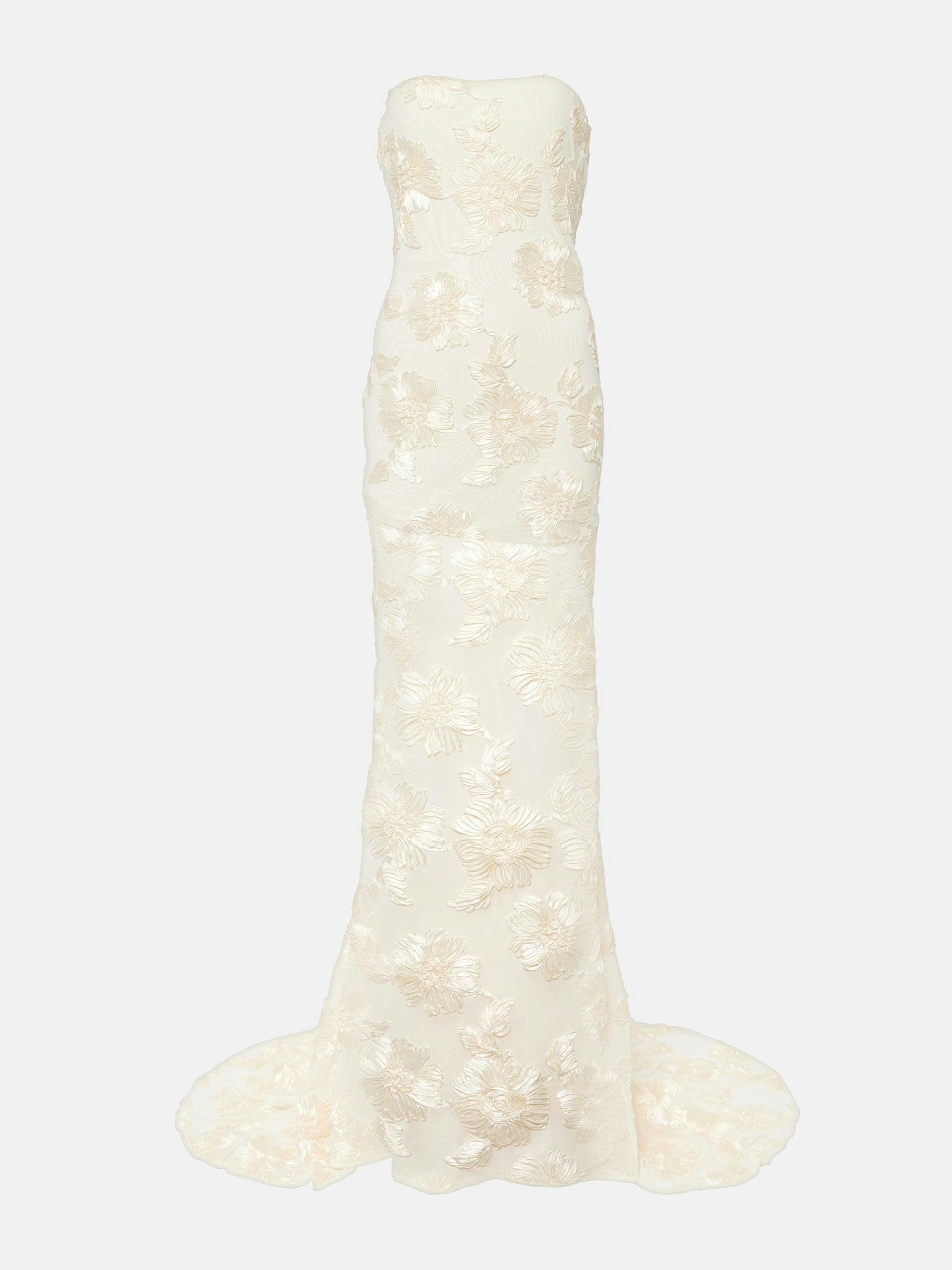 Bridal Alberty floral-appliqué mesh gown