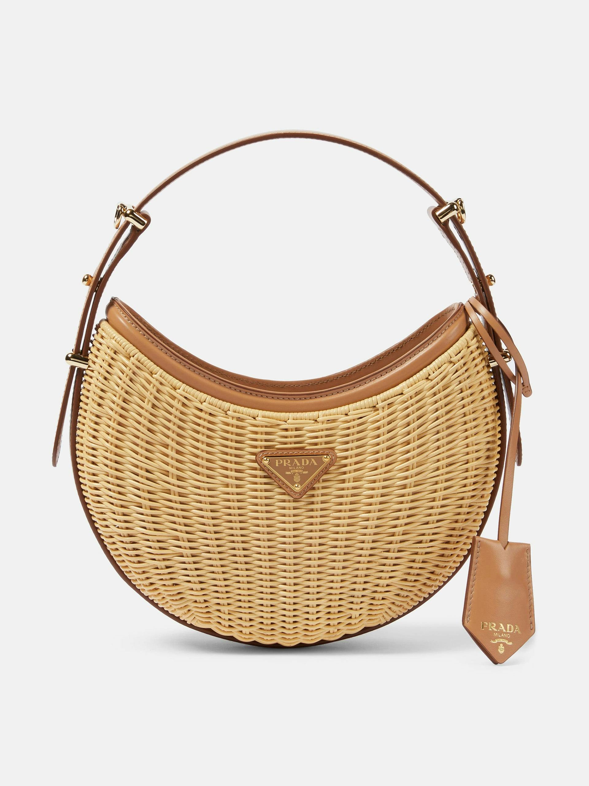 Arqué woven leather-trimmed shoulder bag