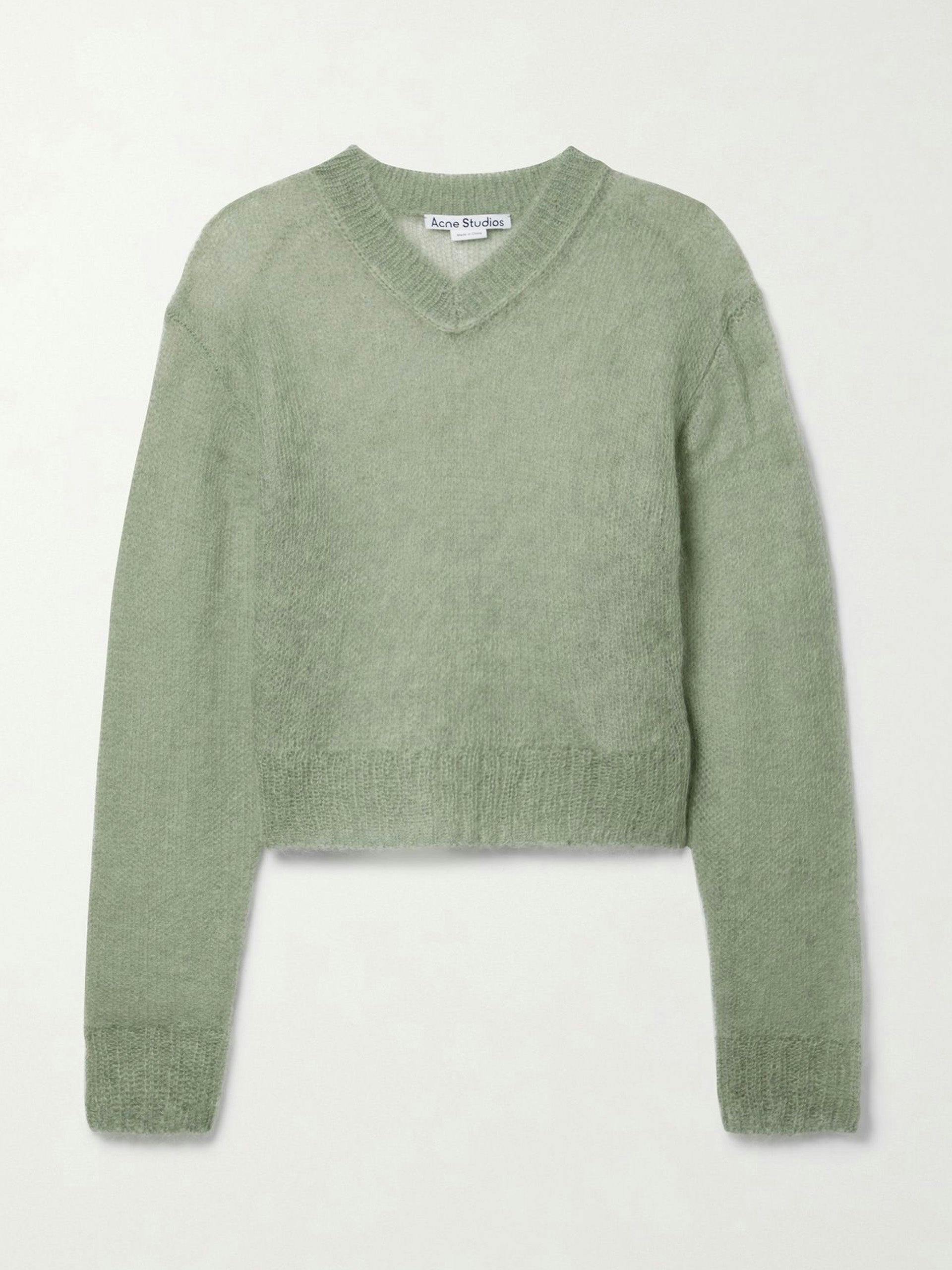 Cropped open-knit mohair-blend sweater