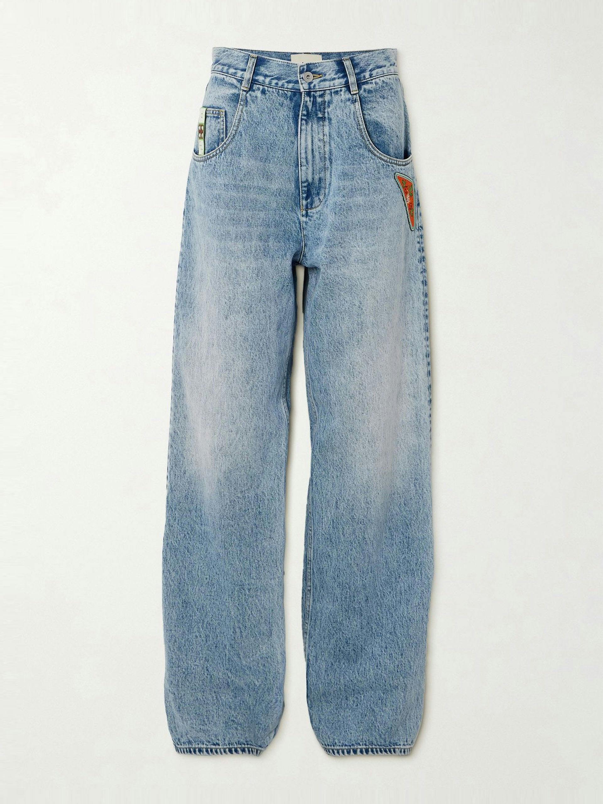 Jackpot appliquéd high-rise straight-leg jeans