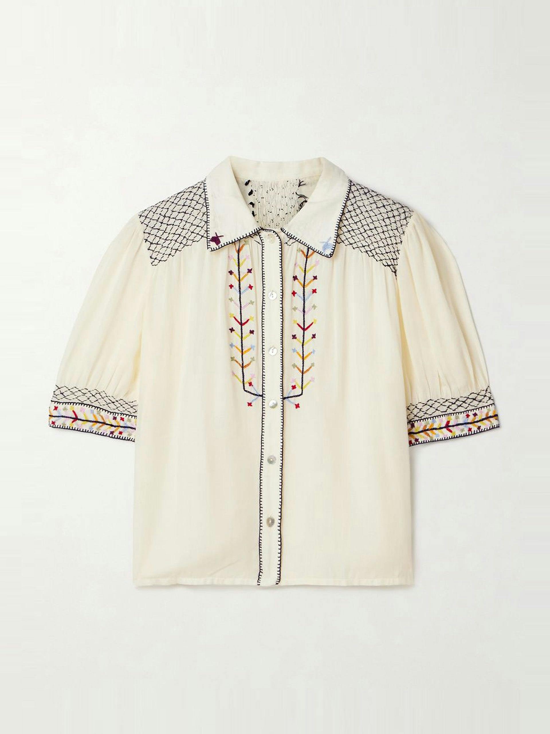 Peyton smocked embroidered modal-voile shirt