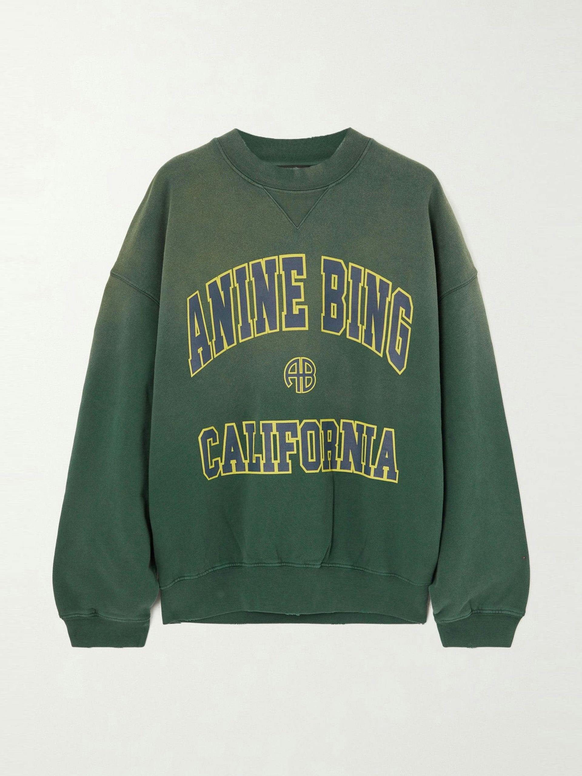 Green printed distressed cotton-jersey sweatshirt