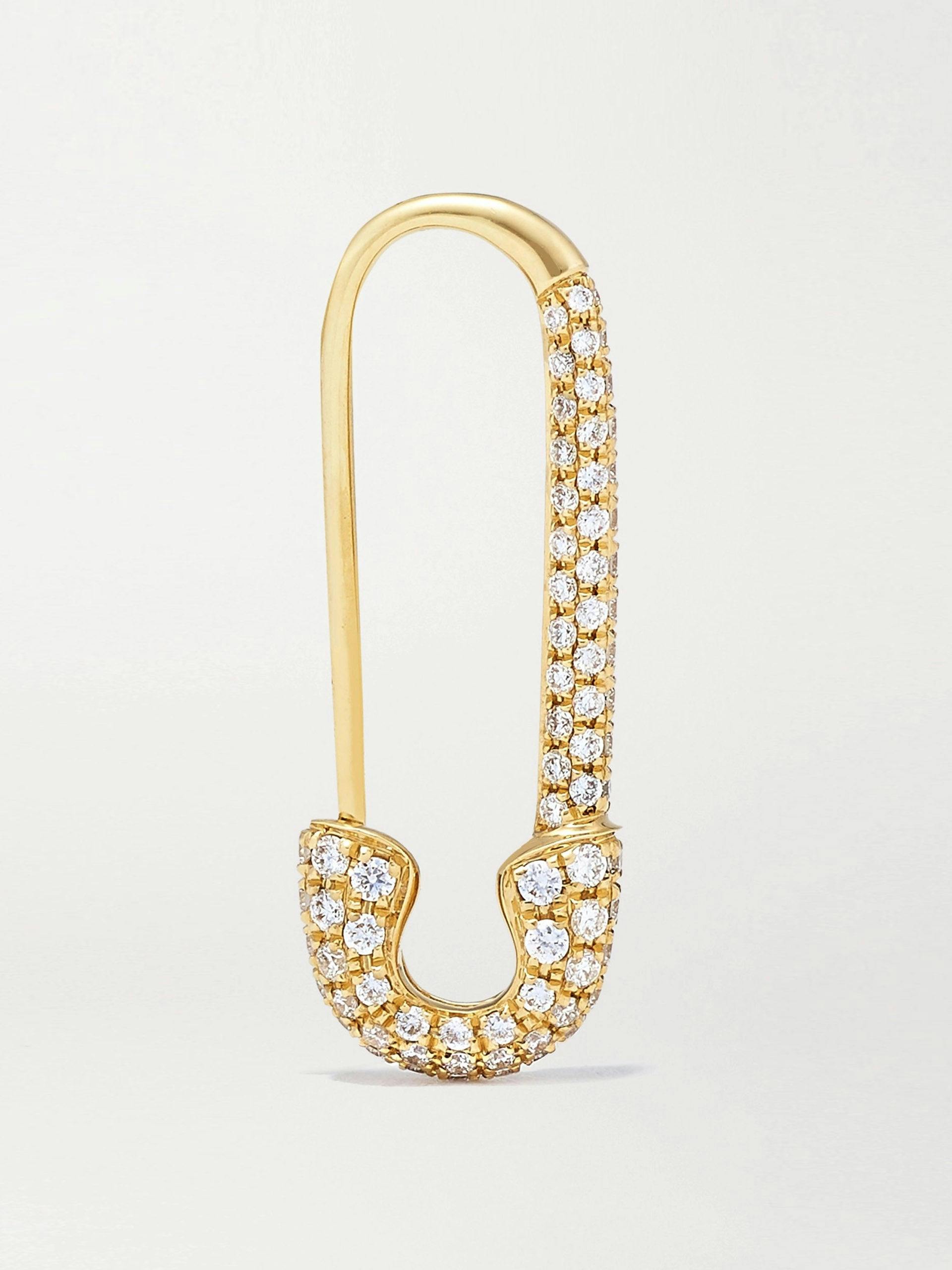 Safety Pin gold diamond earring