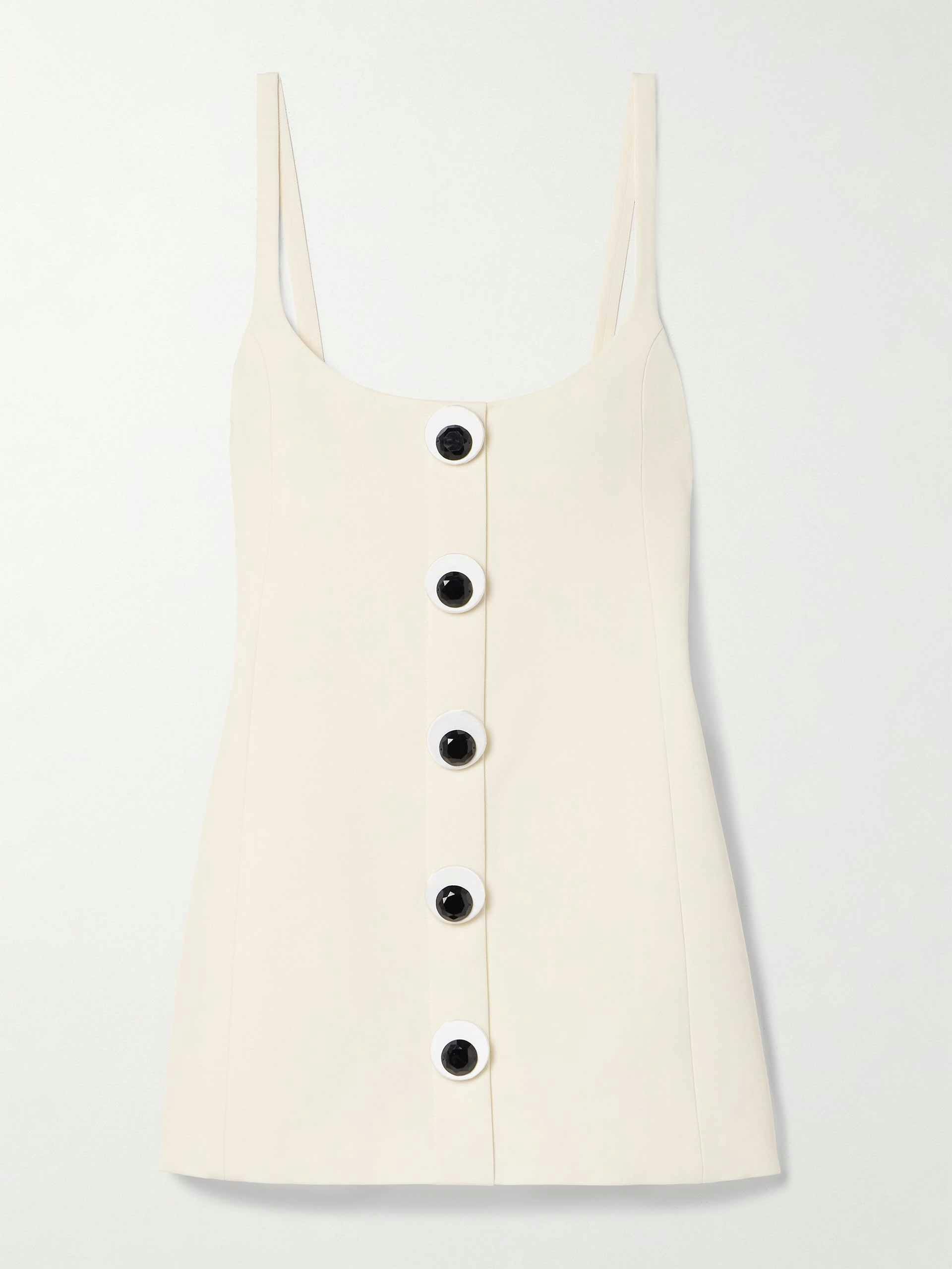 Button-embellished paneled wool-twill mini dress