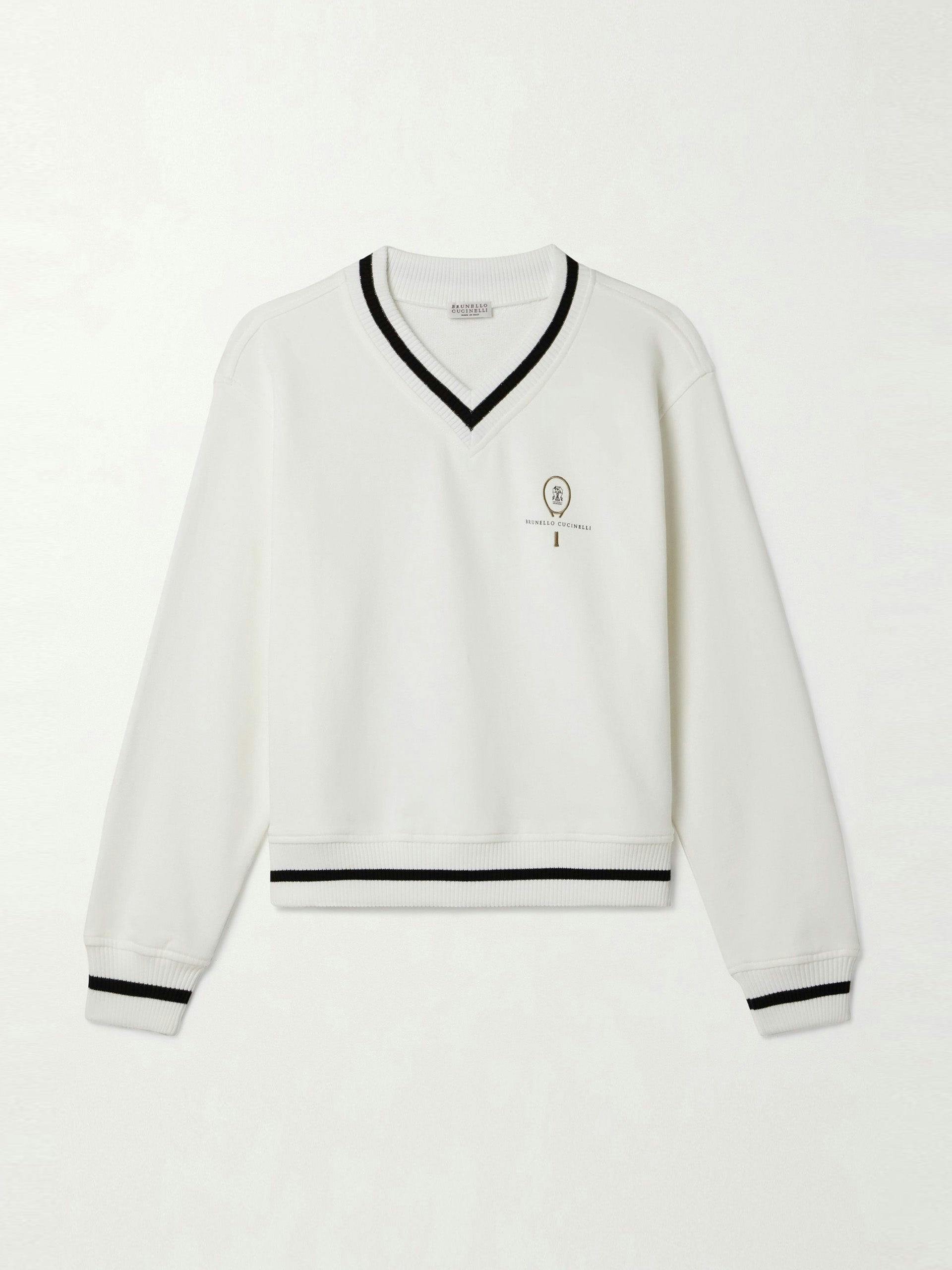 Tennis bead-embellished embroidered cotton-jersey sweater