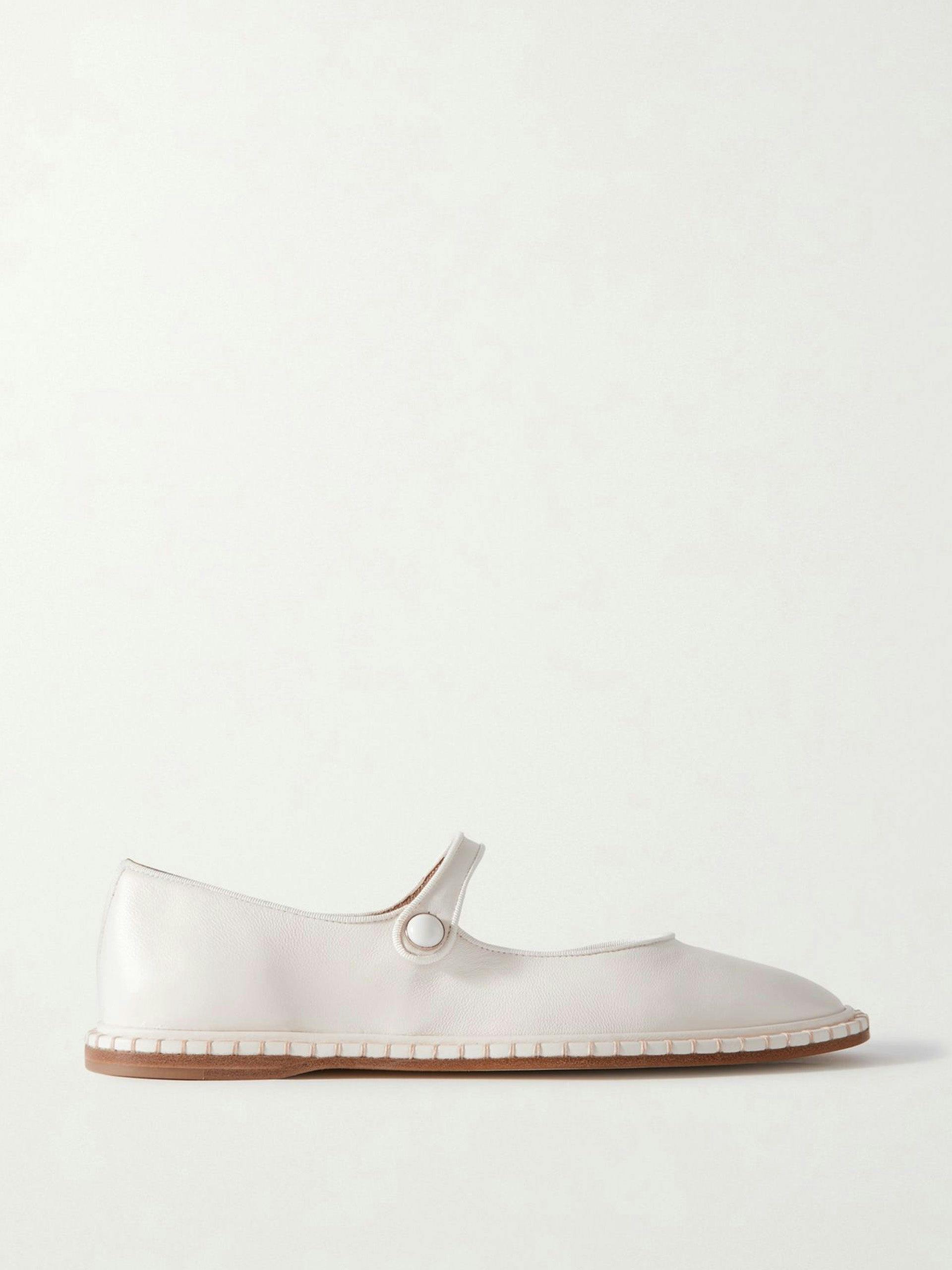 White leather Mary Jane ballet flats