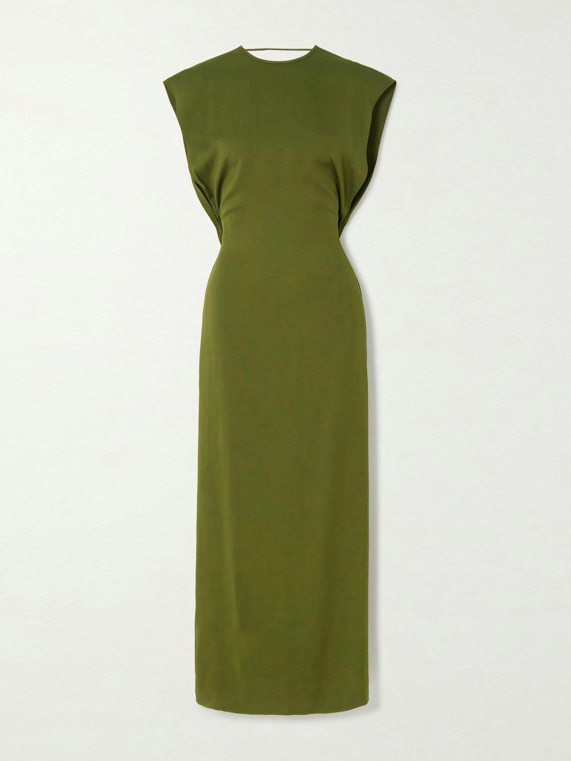Green open-back woven maxi dress