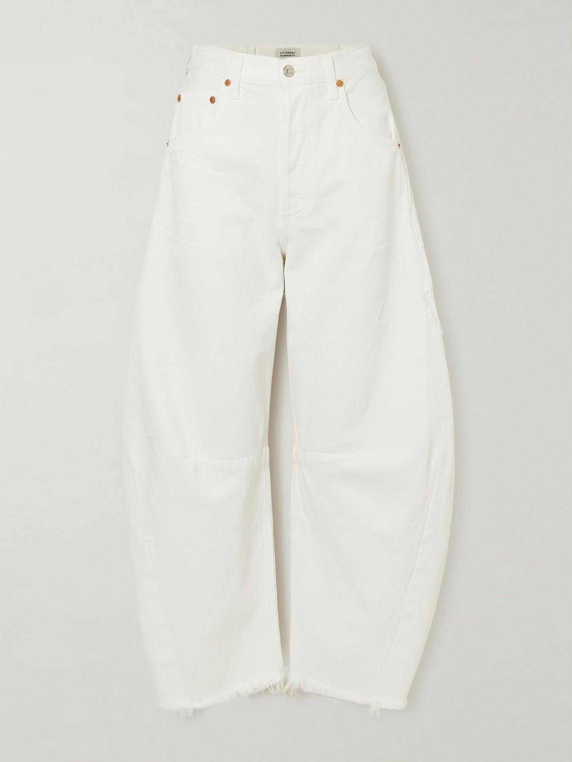 White frayed high-rise wide-leg jeans
