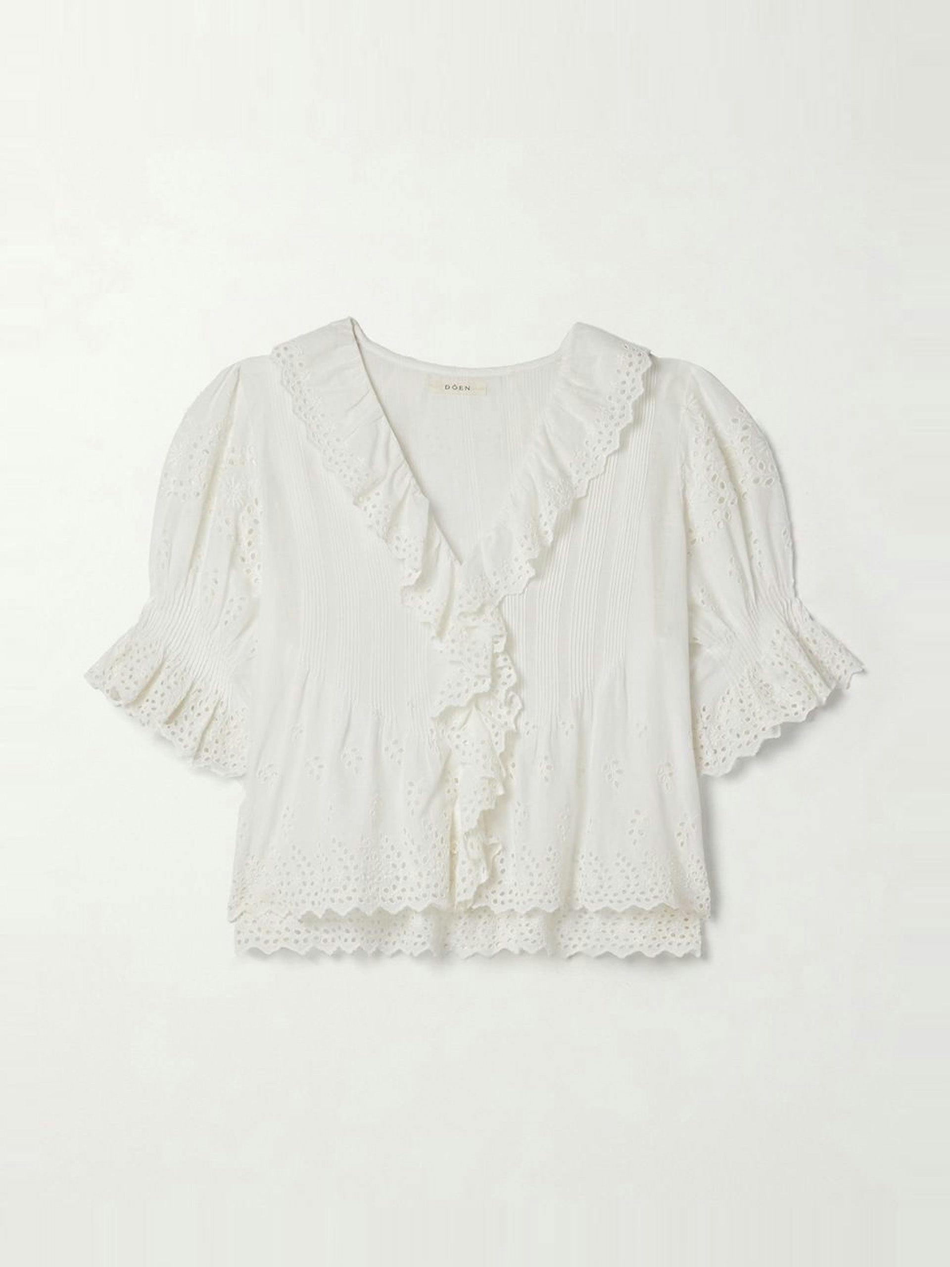 Henri ruffled pintucked broderie anglaise cotton top