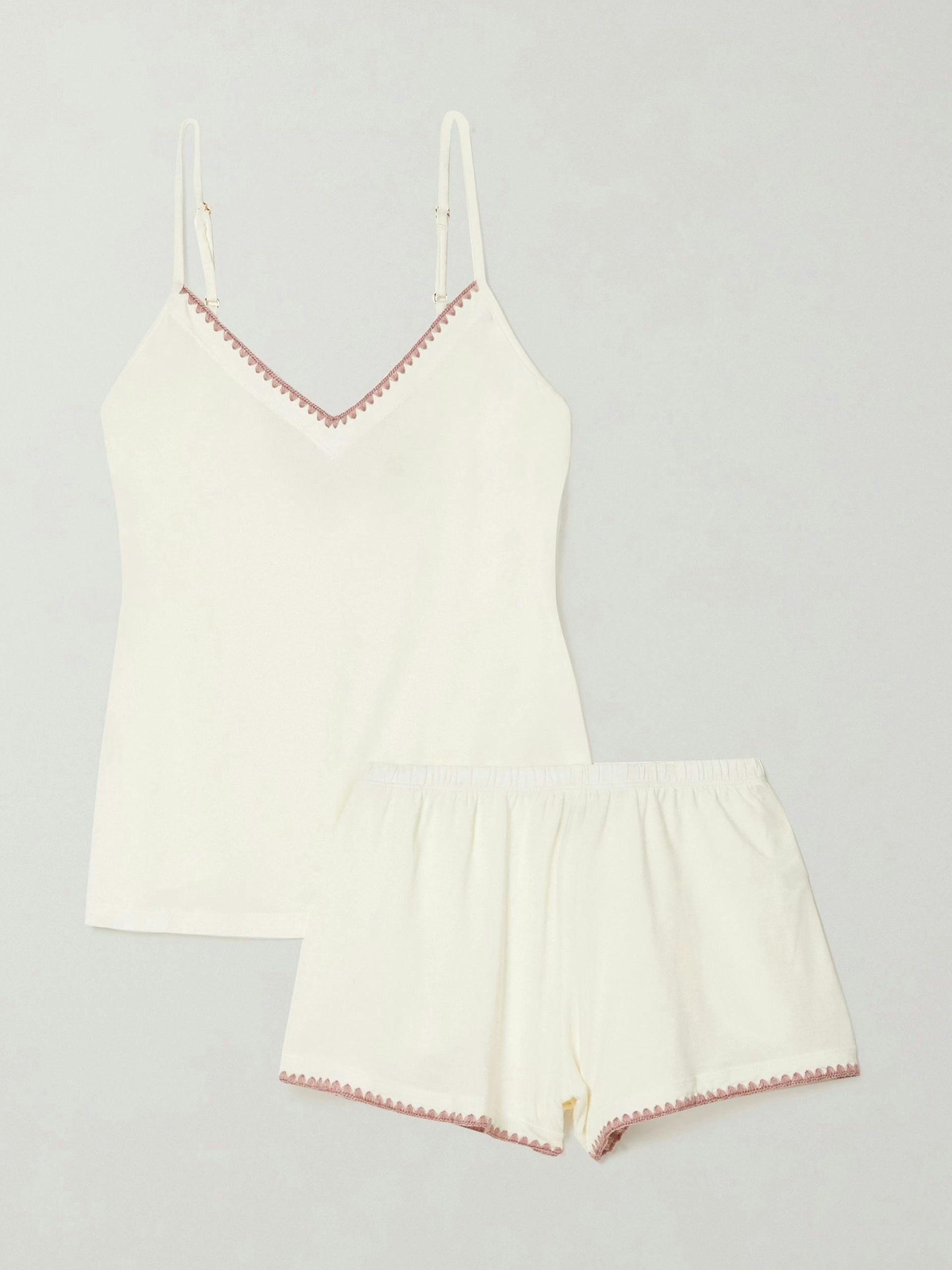 White embroidered short pyjama set
