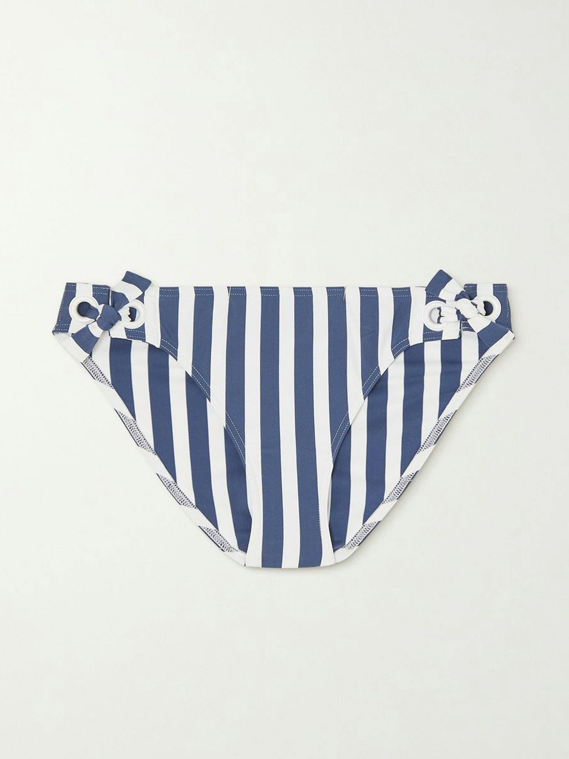 Eyelet-embellished striped bikini briefs