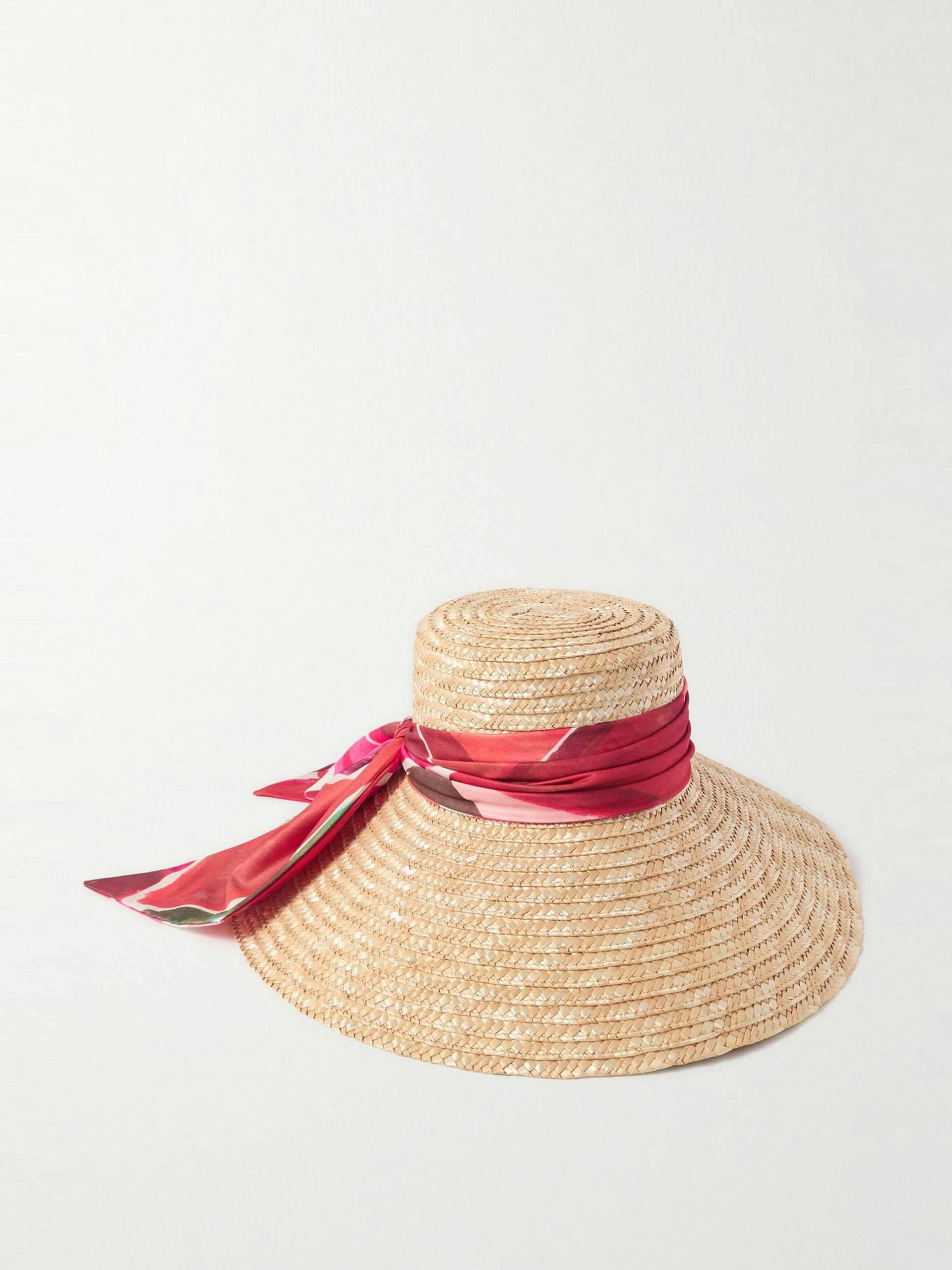 Mirabel printed satin-trimmed straw sunhat