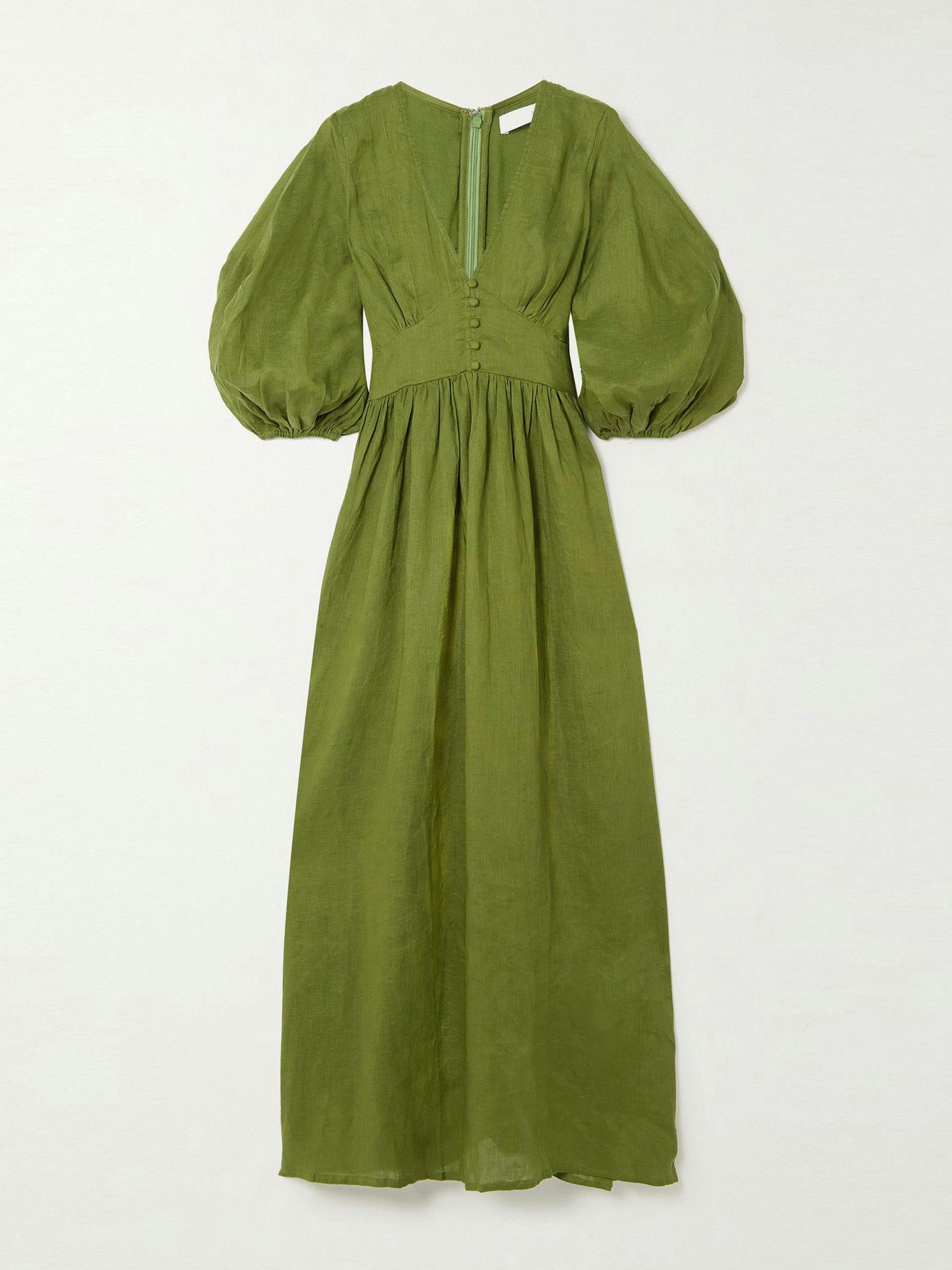 Green linen maxi dress