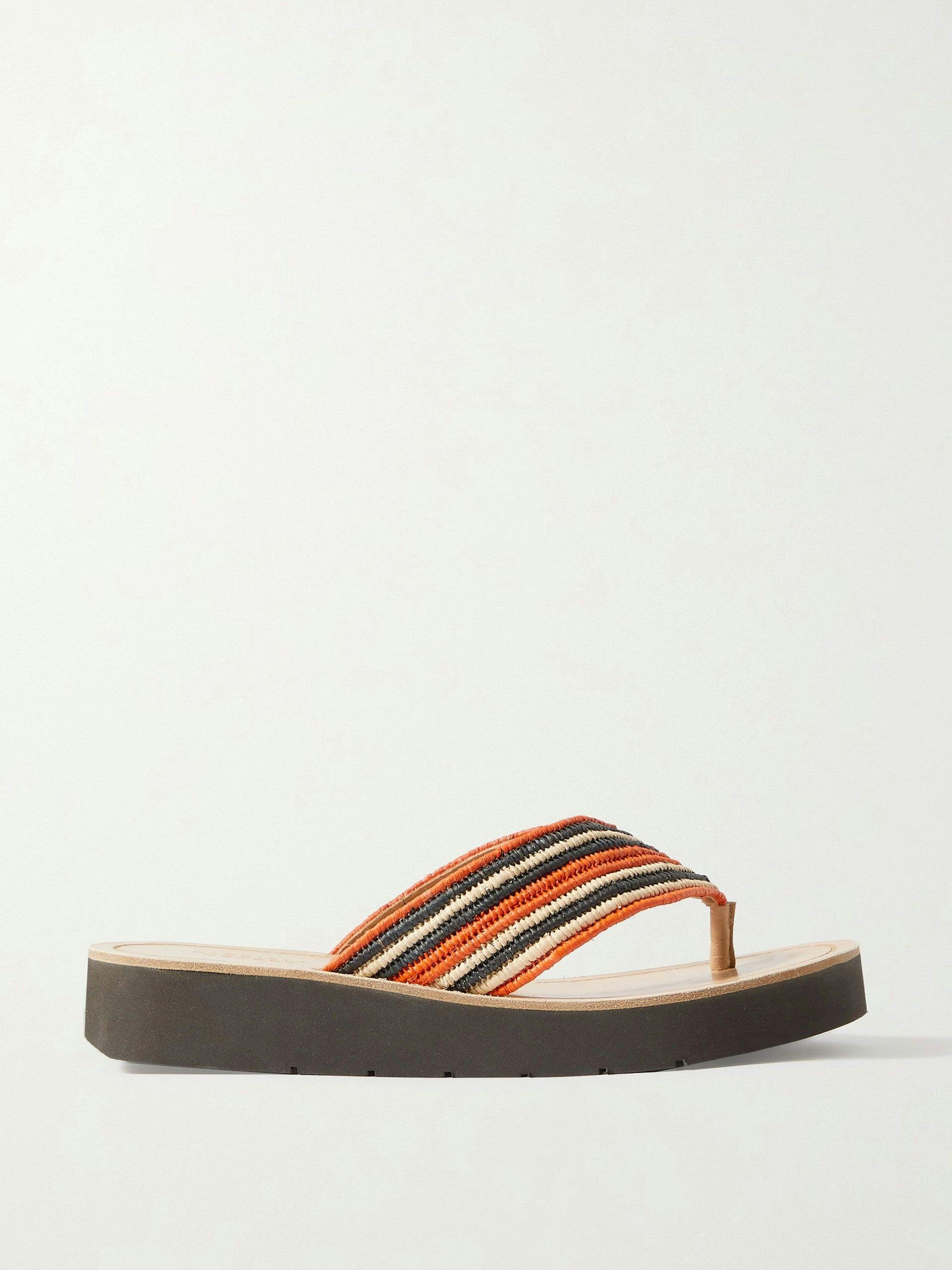 Multicolour striped raffia platform flip-flops