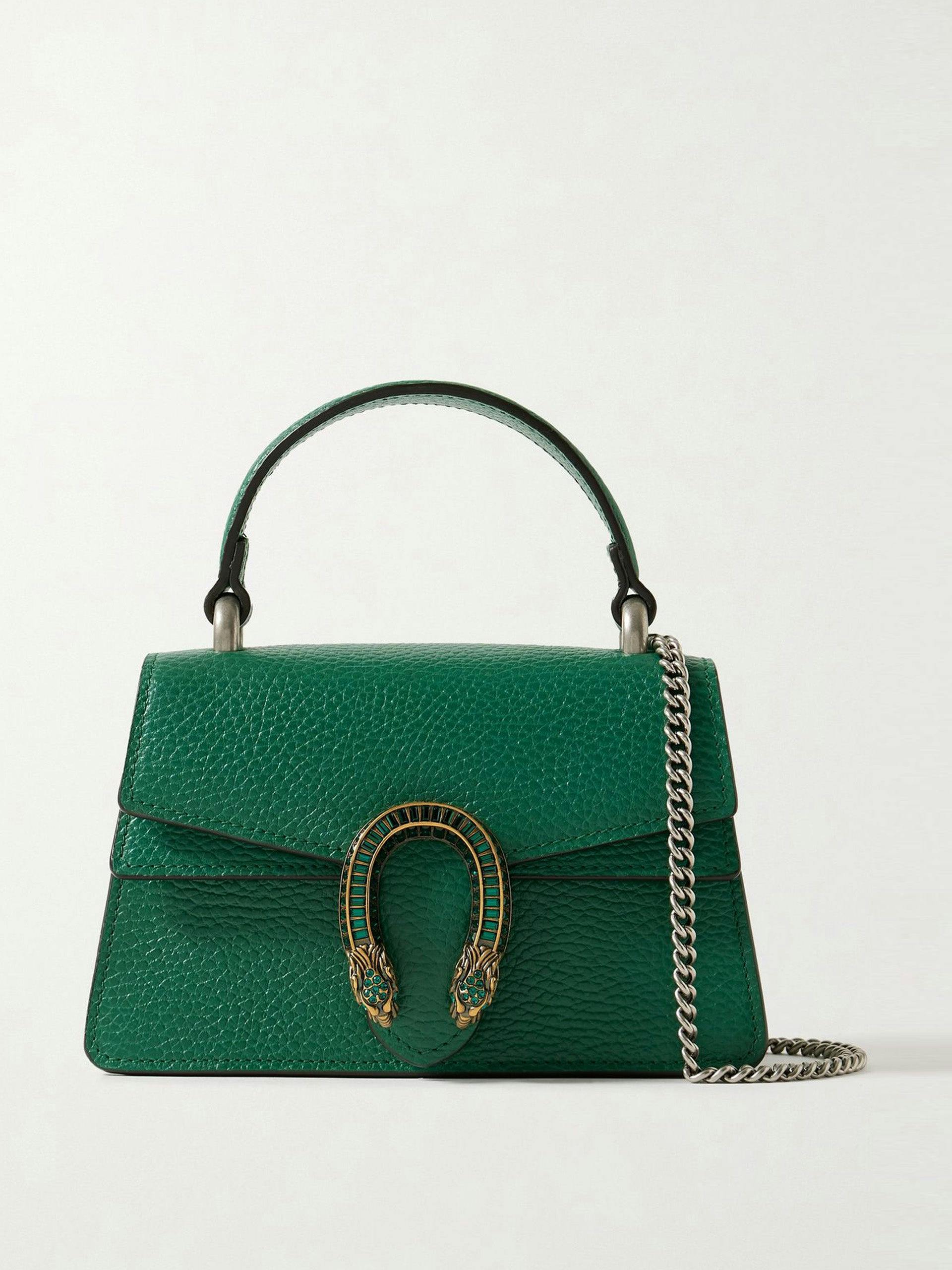 Dionysus mini embellished textured-leather tote in green