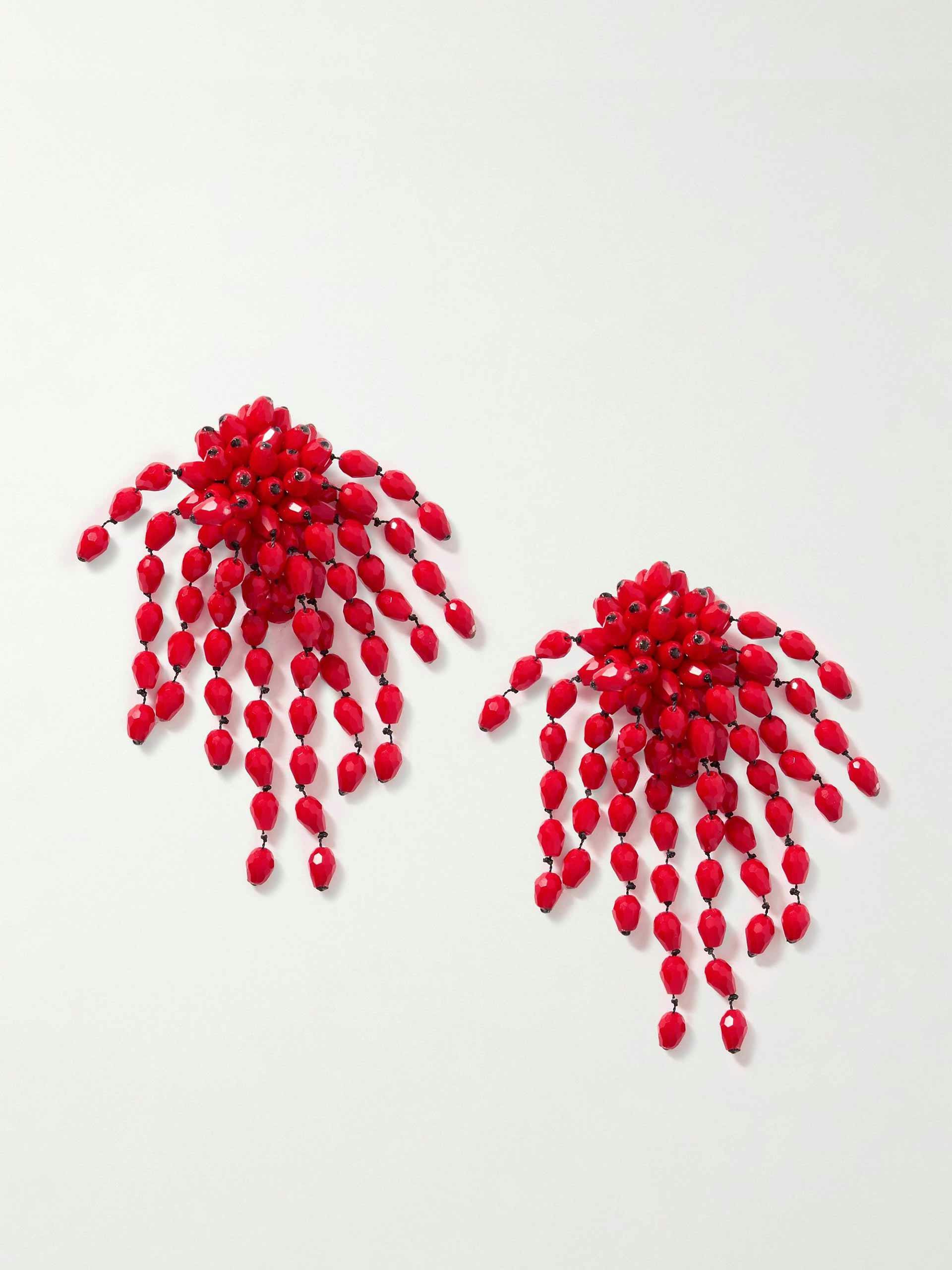 Crimson beaded clip earrings