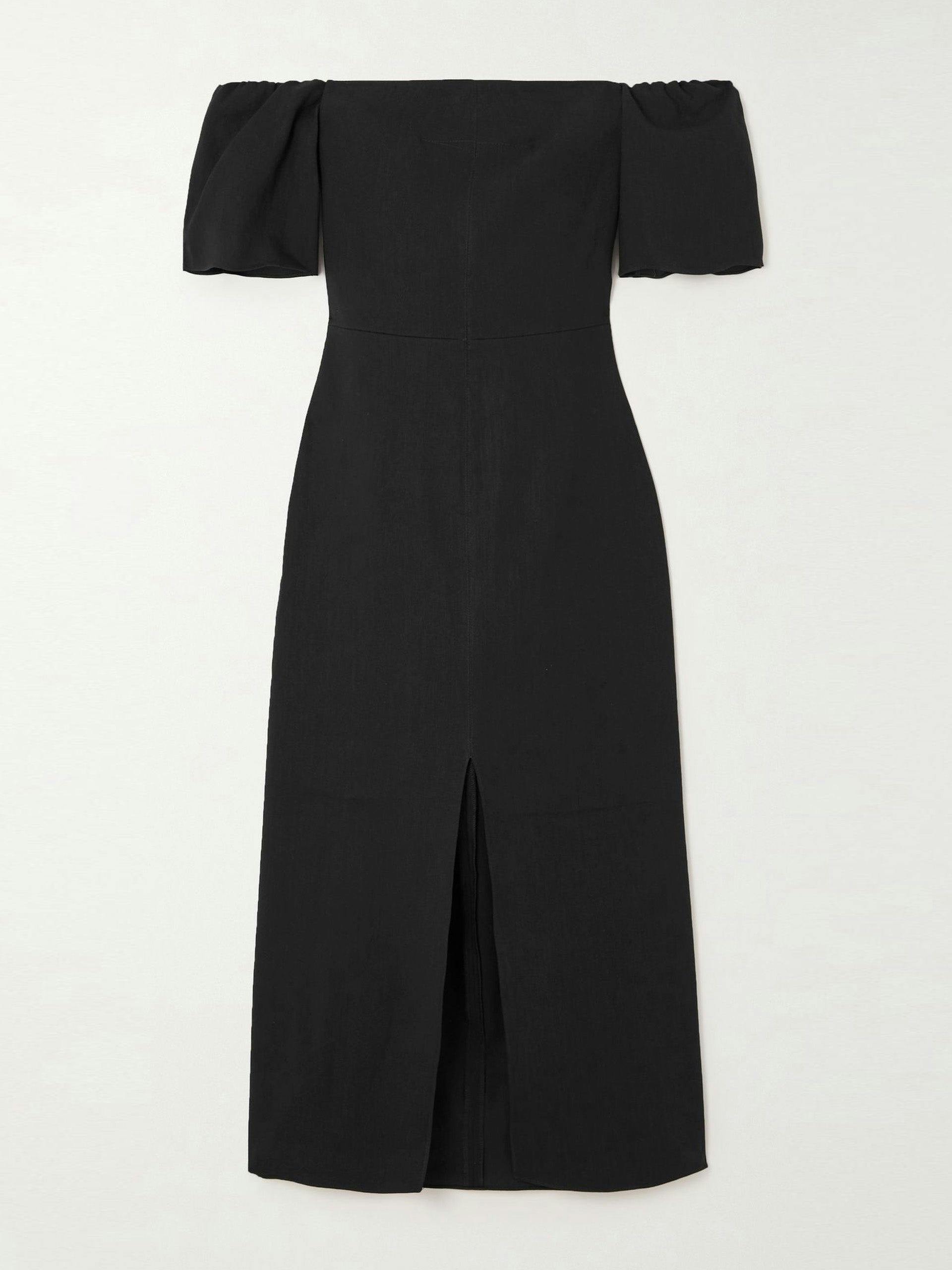 Black off-the-shoulder midi dress