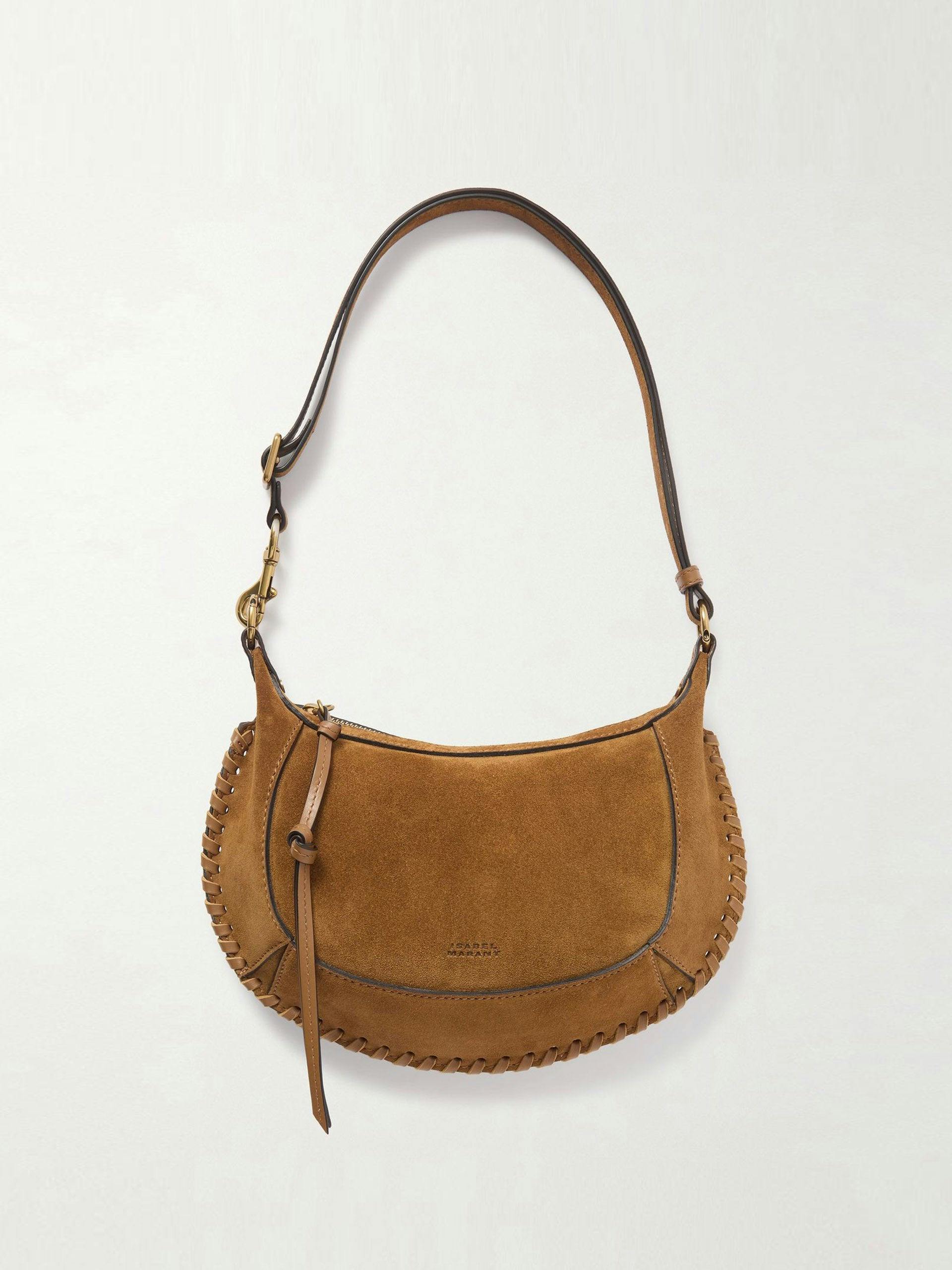 Oskan Moon whipstitched leather-trimmed suede shoulder bag