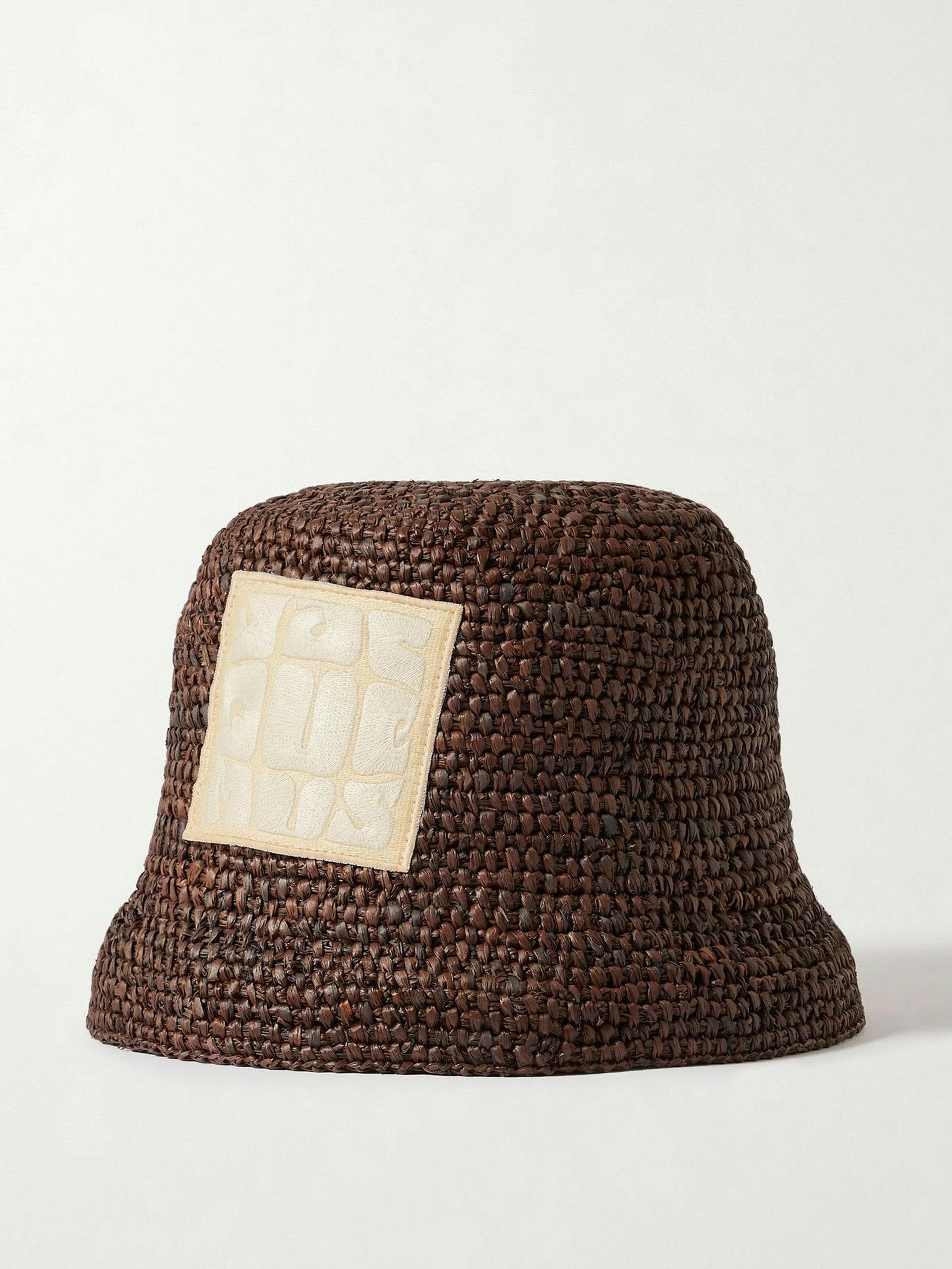 Embroidered raffia bucket hat