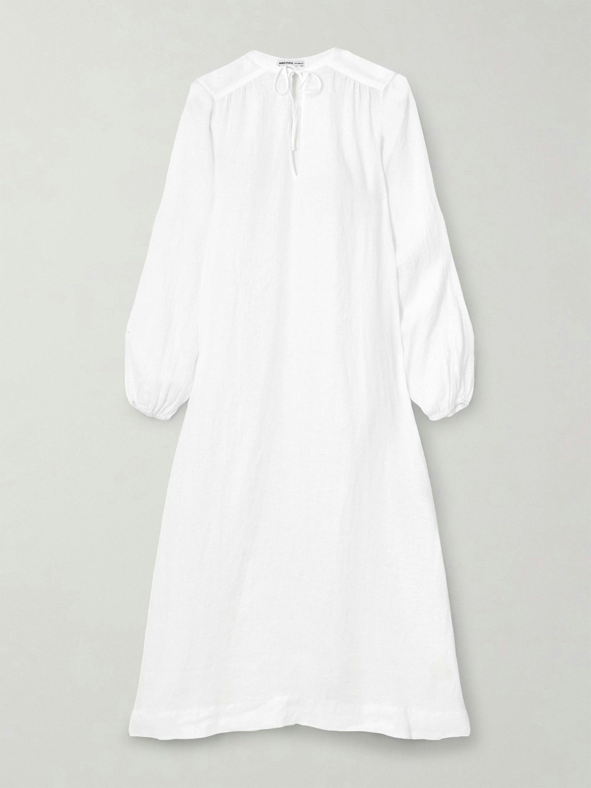 Tie-detailed linen midi dress