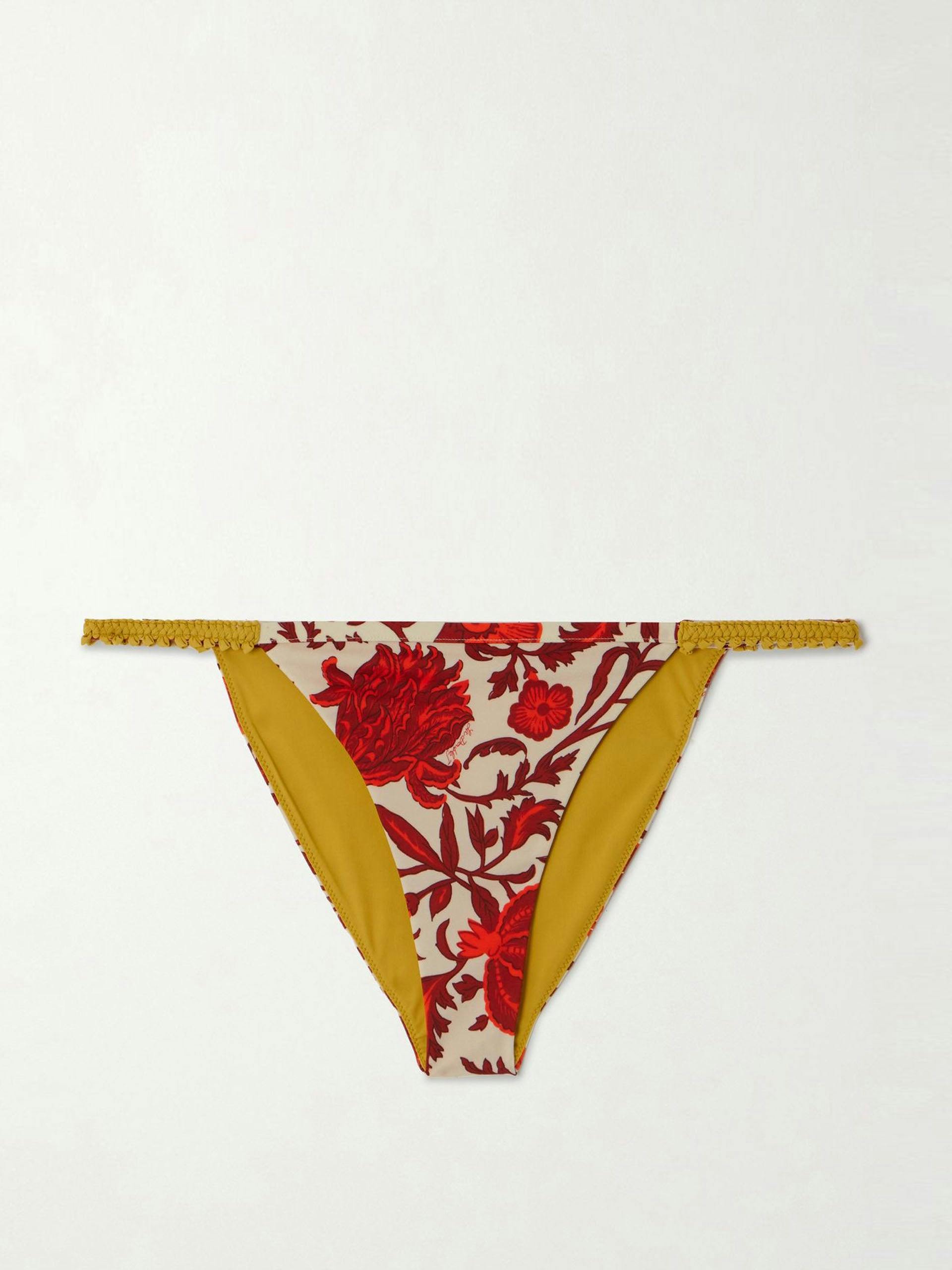 Fonda braided-trimmed floral-print bikini briefs