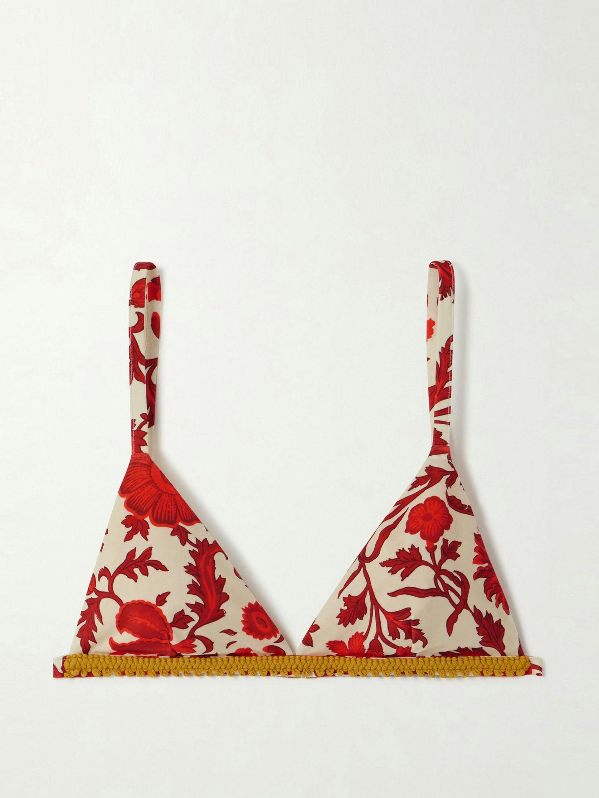 Fonda braided-trimmed floral-print triangle bikini top