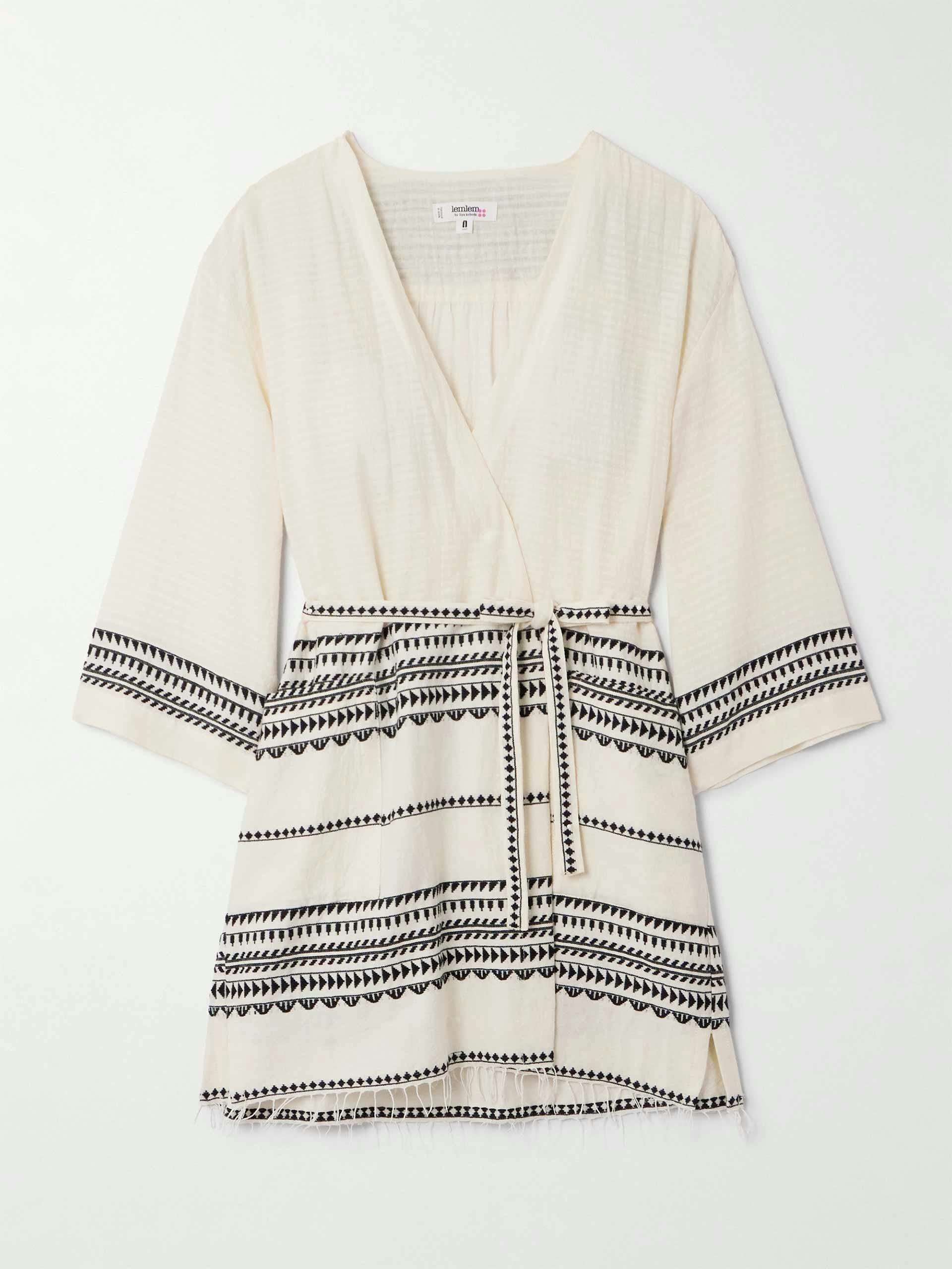 Imani striped fringed cotton coverup