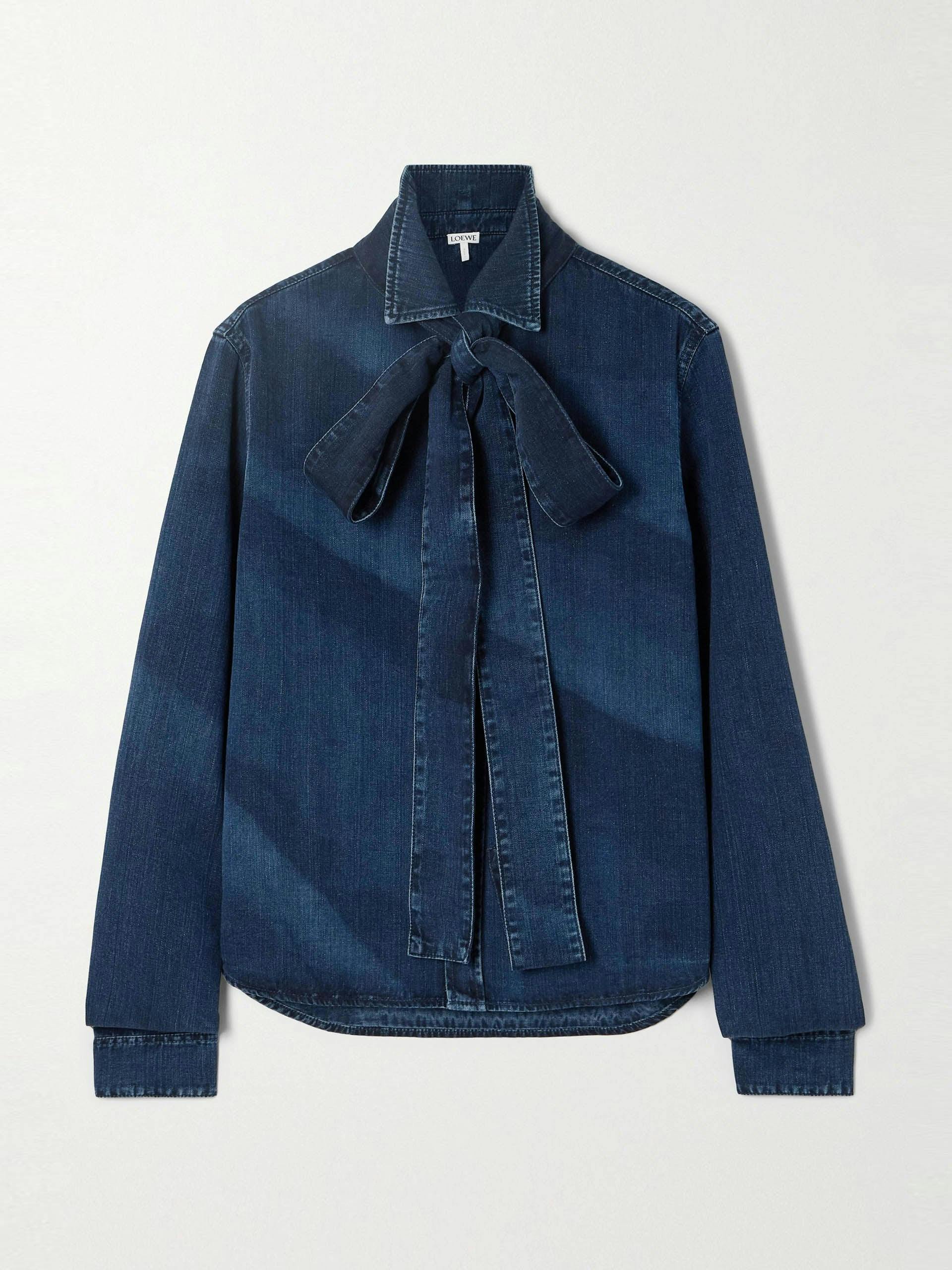 Pussy-bow denim shirt