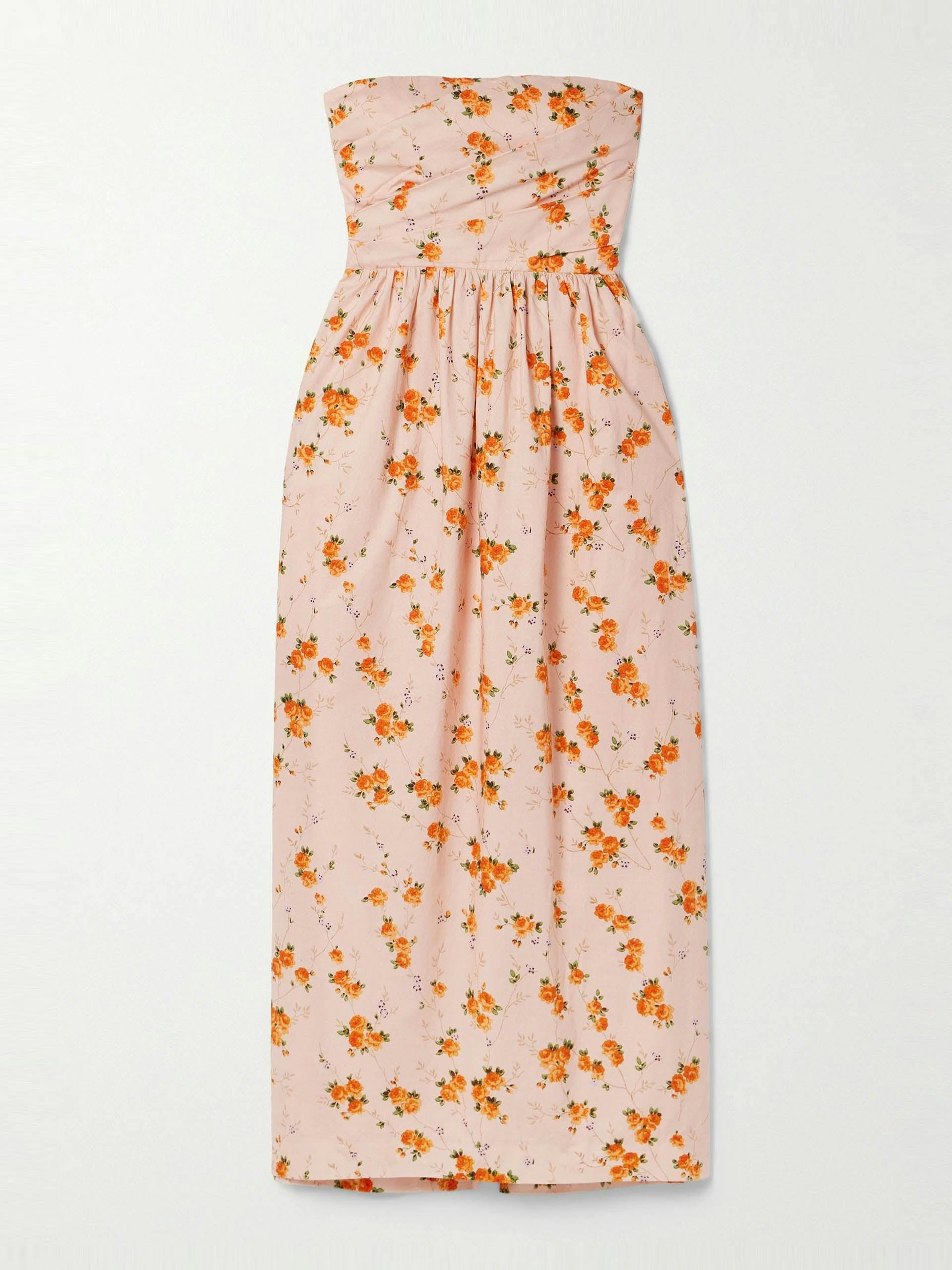 Luxie strapless floral-print cotton-voile midi dress