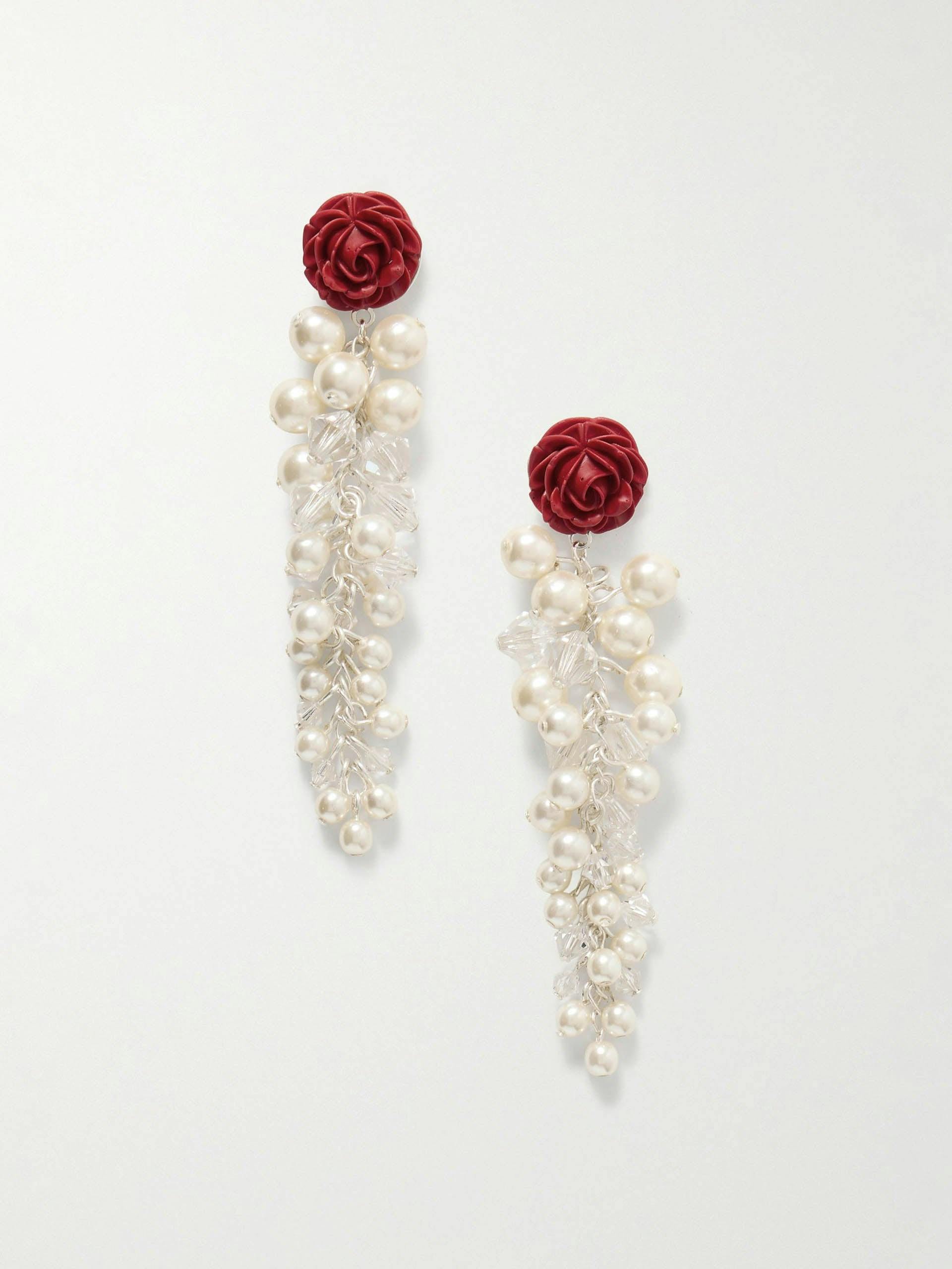 Silver-tone, faux pearl, crystal and resin earrings