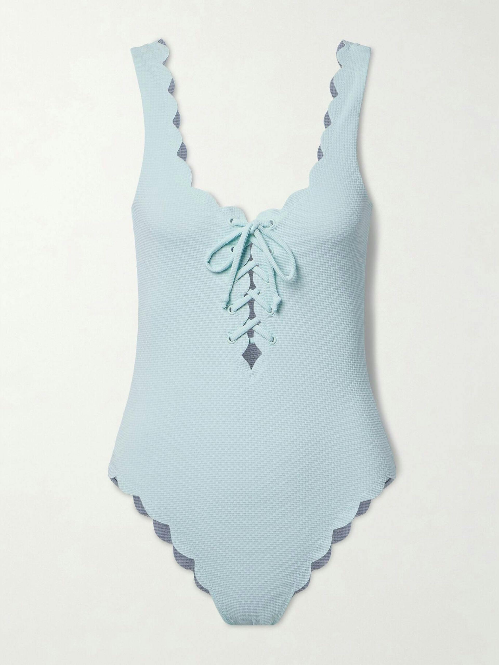 Palm Springs reversible scalloped seersucker swimsuit