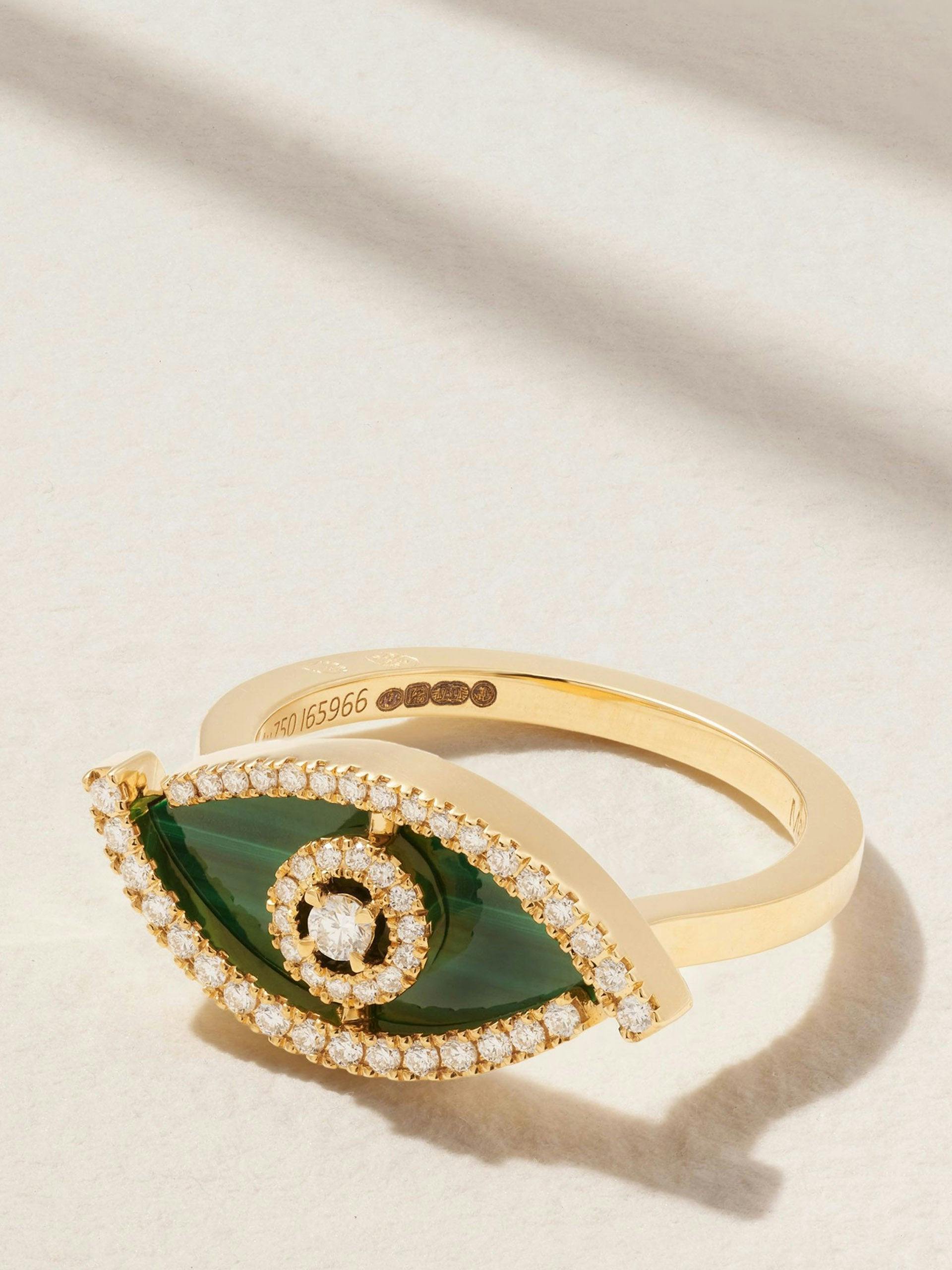 Lucky Eye 18kt gold and malachite ring