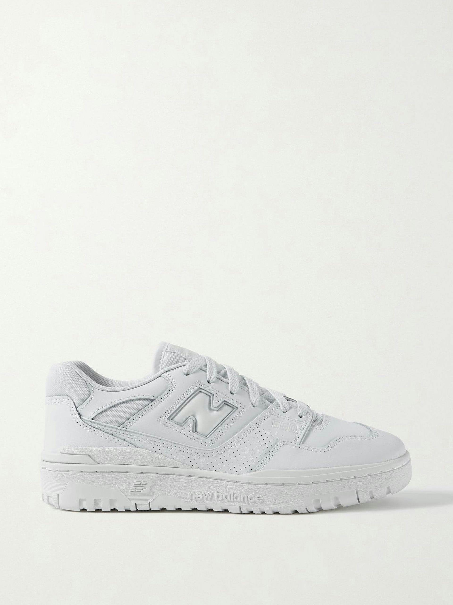 White mesh-trimmed leather trainers