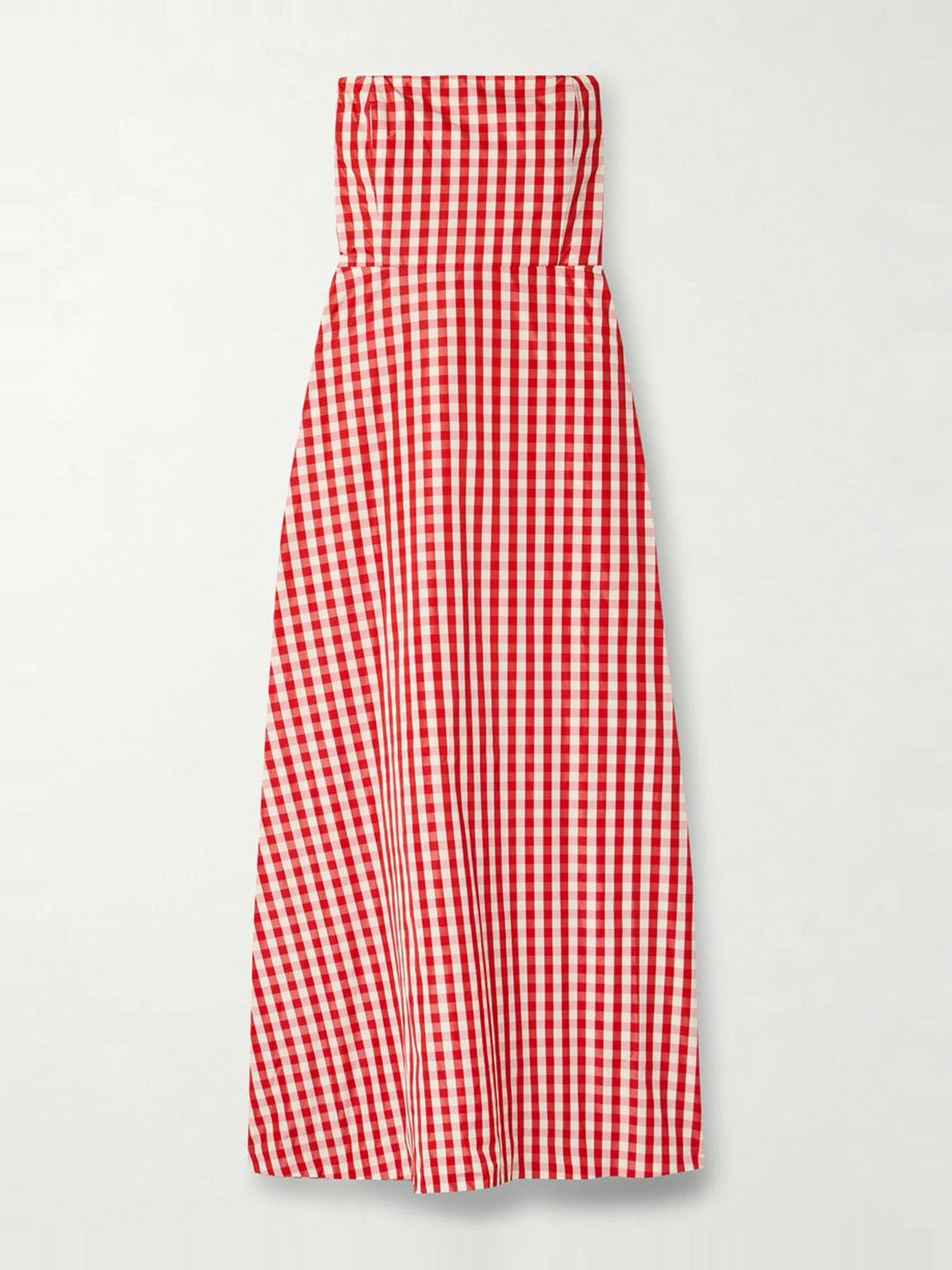 Odette strapless gingham taffeta midi dress