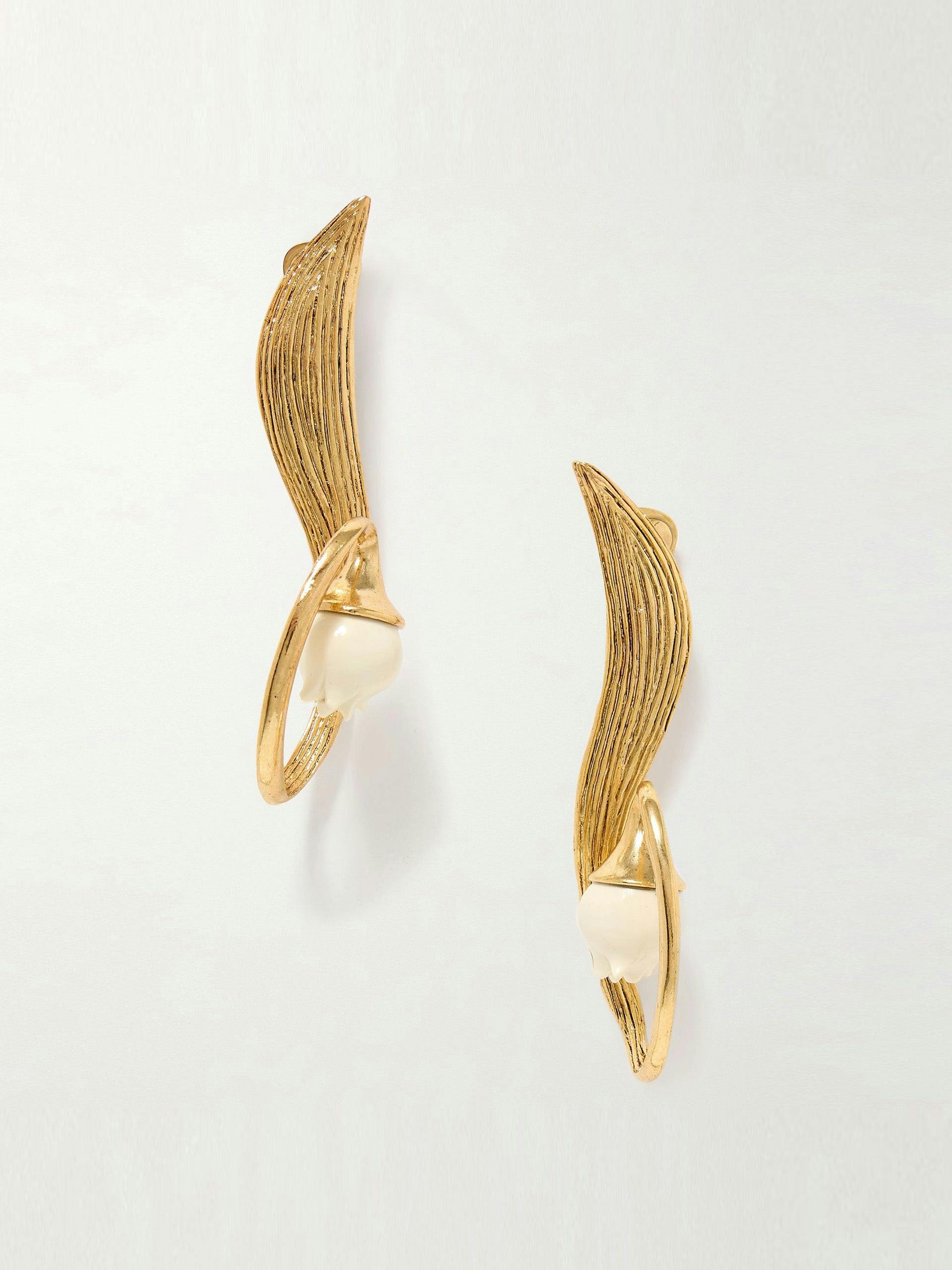 Lily of the Valley gold-tone resin clip earrings