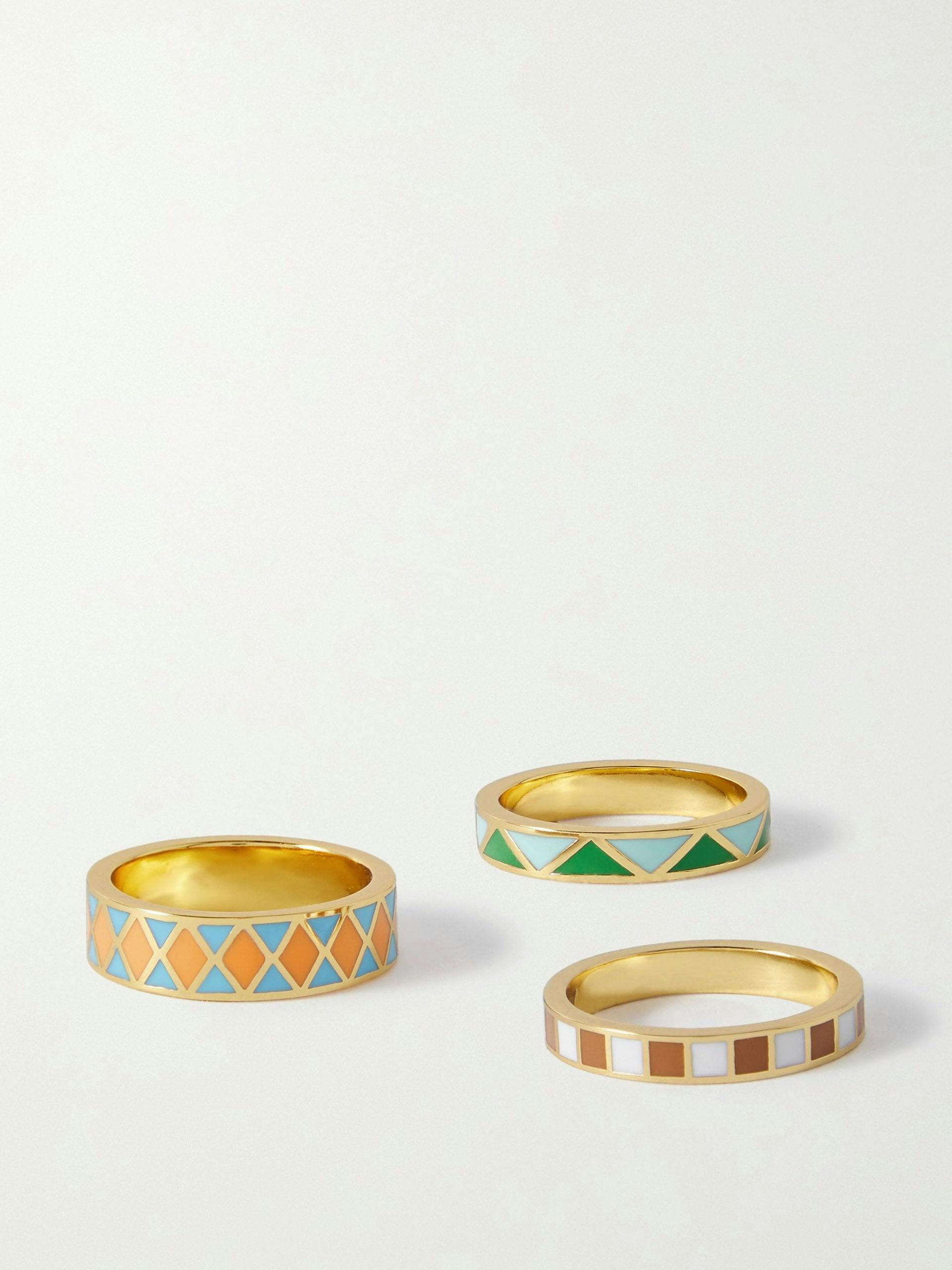 Circus gold-tone and enamel rings (set of 3)