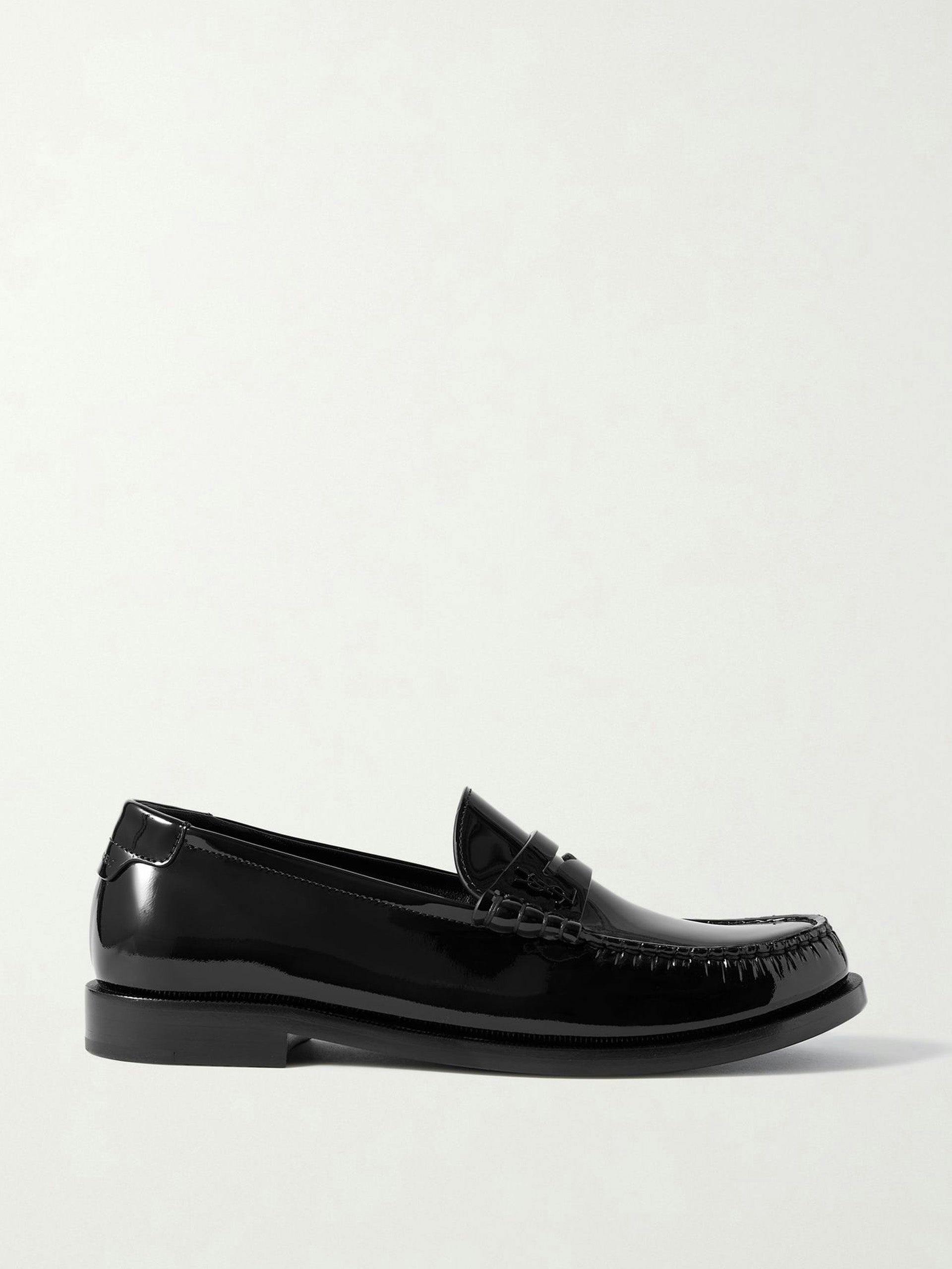 Black patent-leather loafers
