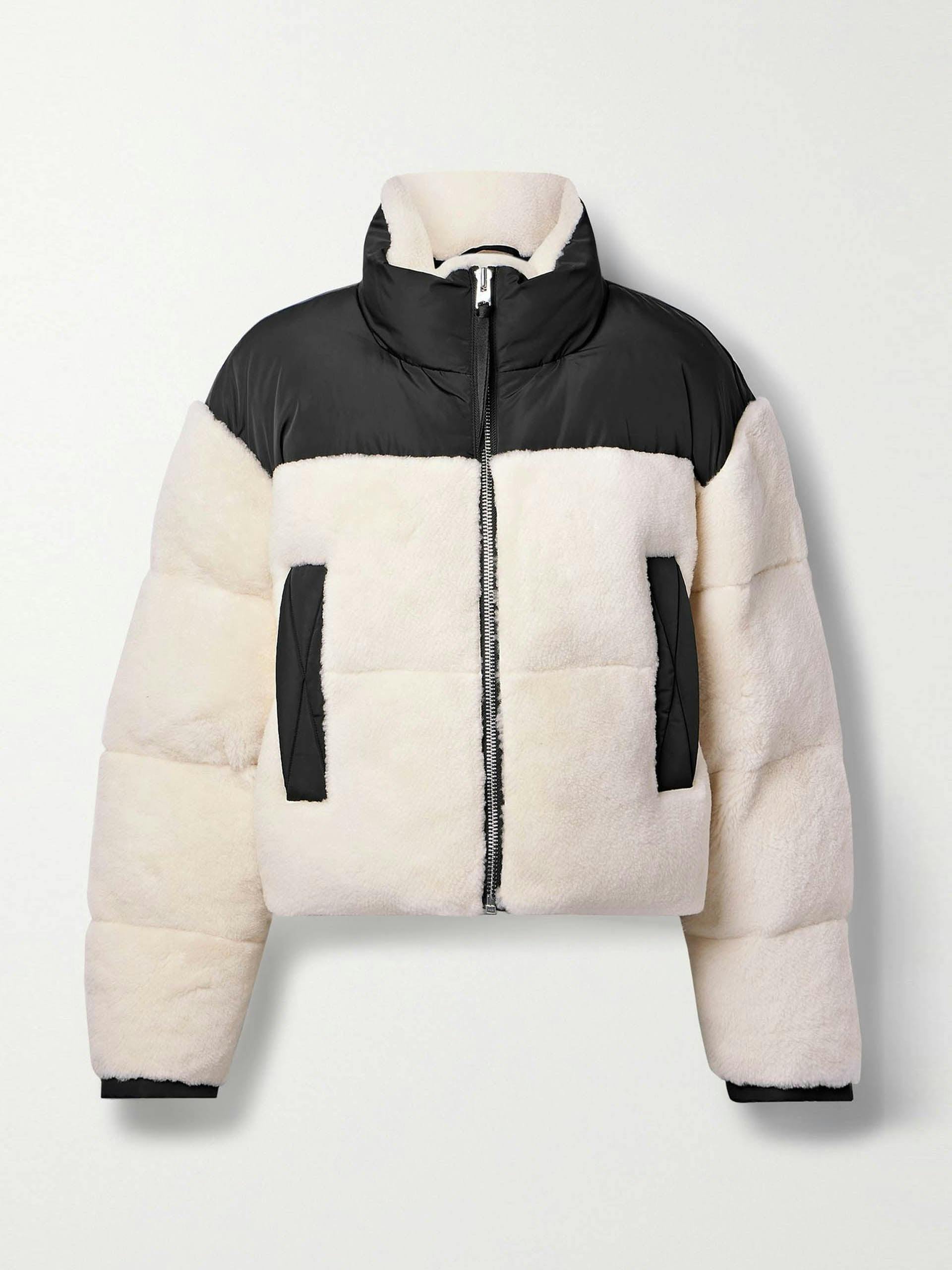White quilted padded shearling jacket